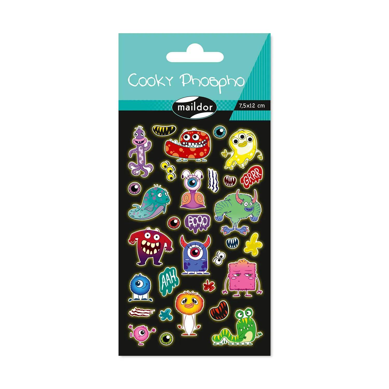Maildor 10x Cooky Phospho, 1 Stickerbogen 7,5x12cm, Monster Mehrfarbig CY167C
