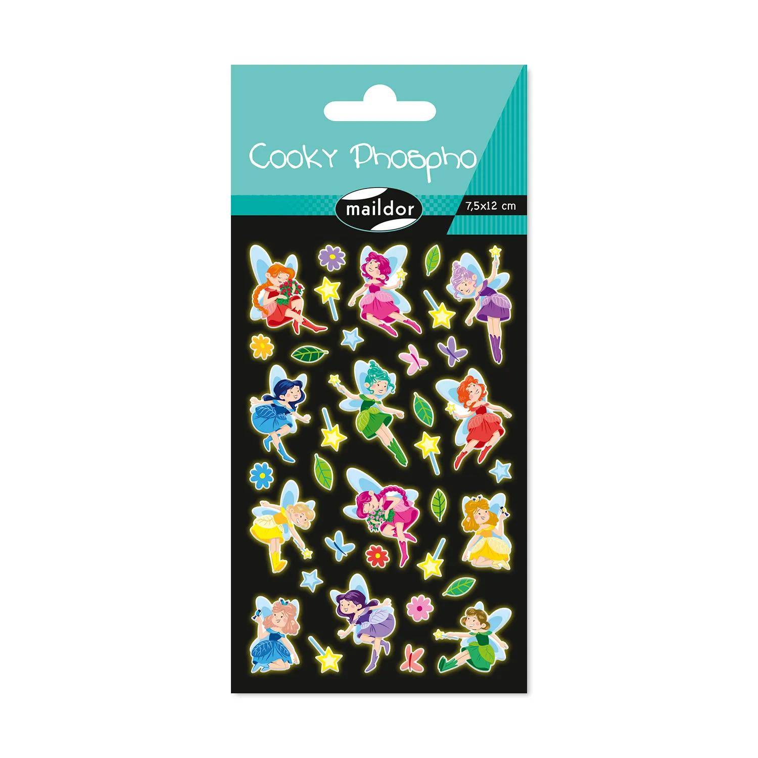 Maildor 10x Cooky Phospho, 1 Stickerbogen 7,5x12cm, Feen - Mehrfarbig CY166C