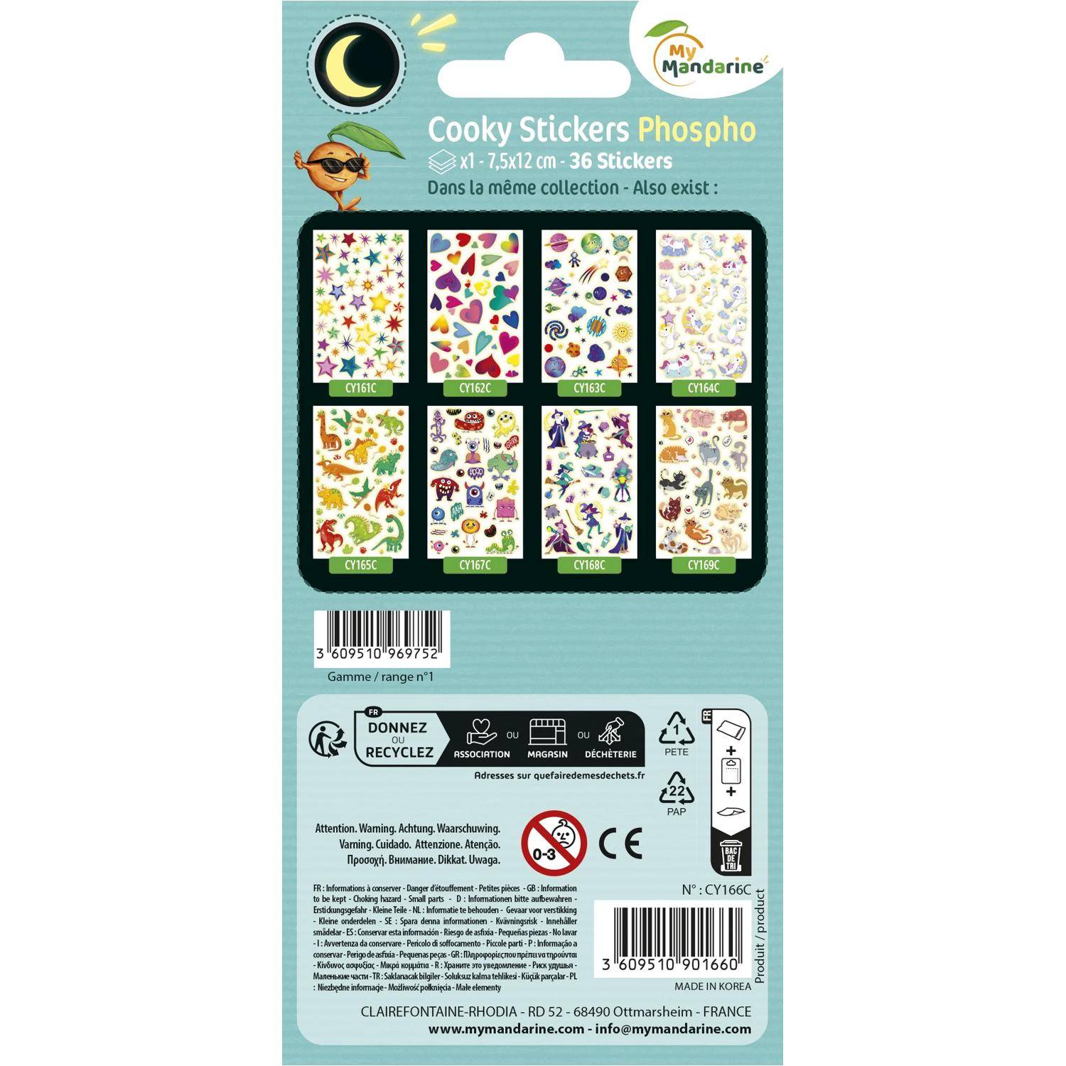 Maildor 10x Cooky Phospho, 1 Stickerbogen 7,5x12cm, Feen - Mehrfarbig CY166C