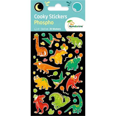 Maildor 10x Cooky Phospho, 1 Stickerbogen 7,5x12cm, Dino - Mehrfarbig CY165C