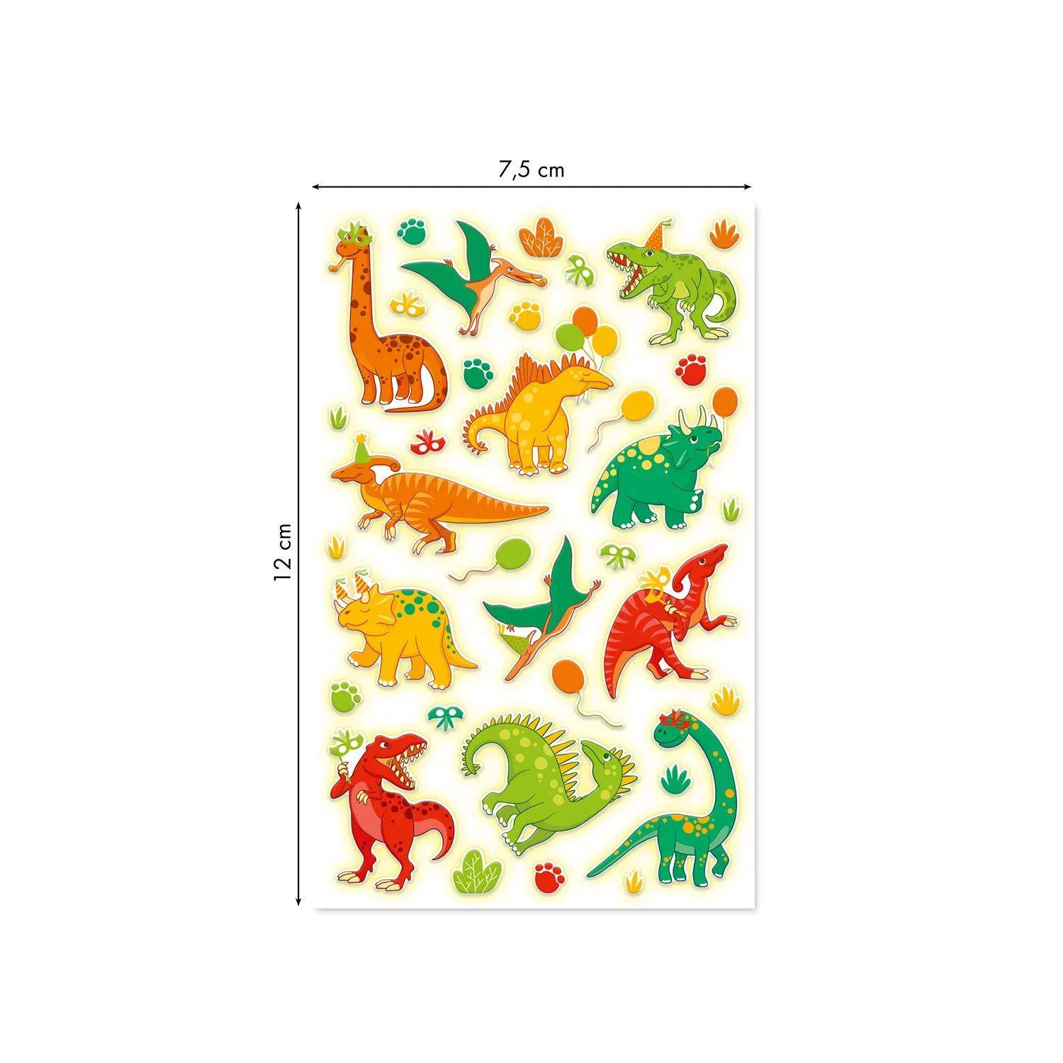 Maildor 10x Cooky Phospho, 1 Stickerbogen 7,5x12cm, Dino - Mehrfarbig CY165C