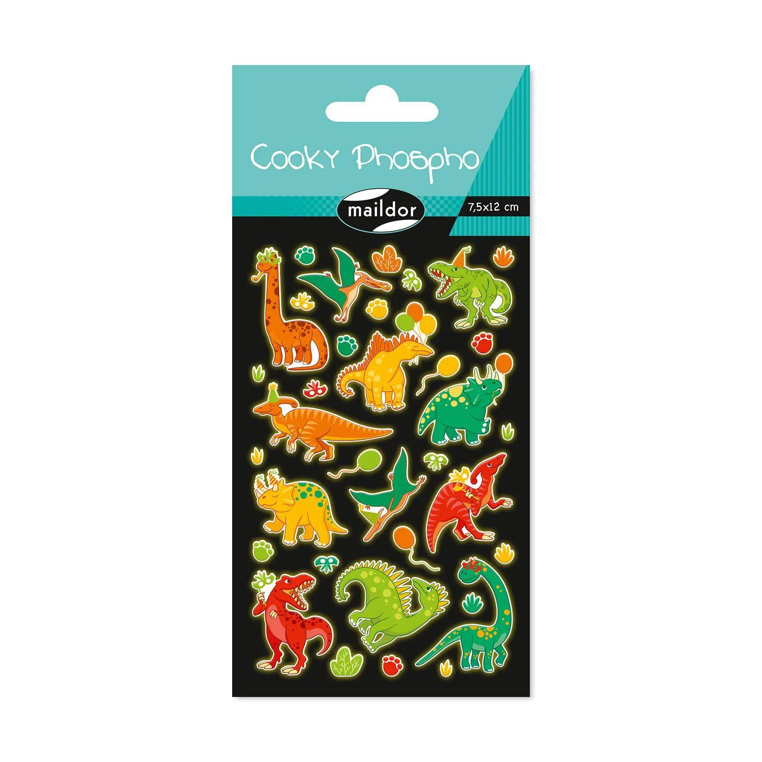 Maildor 10x Cooky Phospho, 1 Stickerbogen 7,5x12cm, Dino - Mehrfarbig CY165C