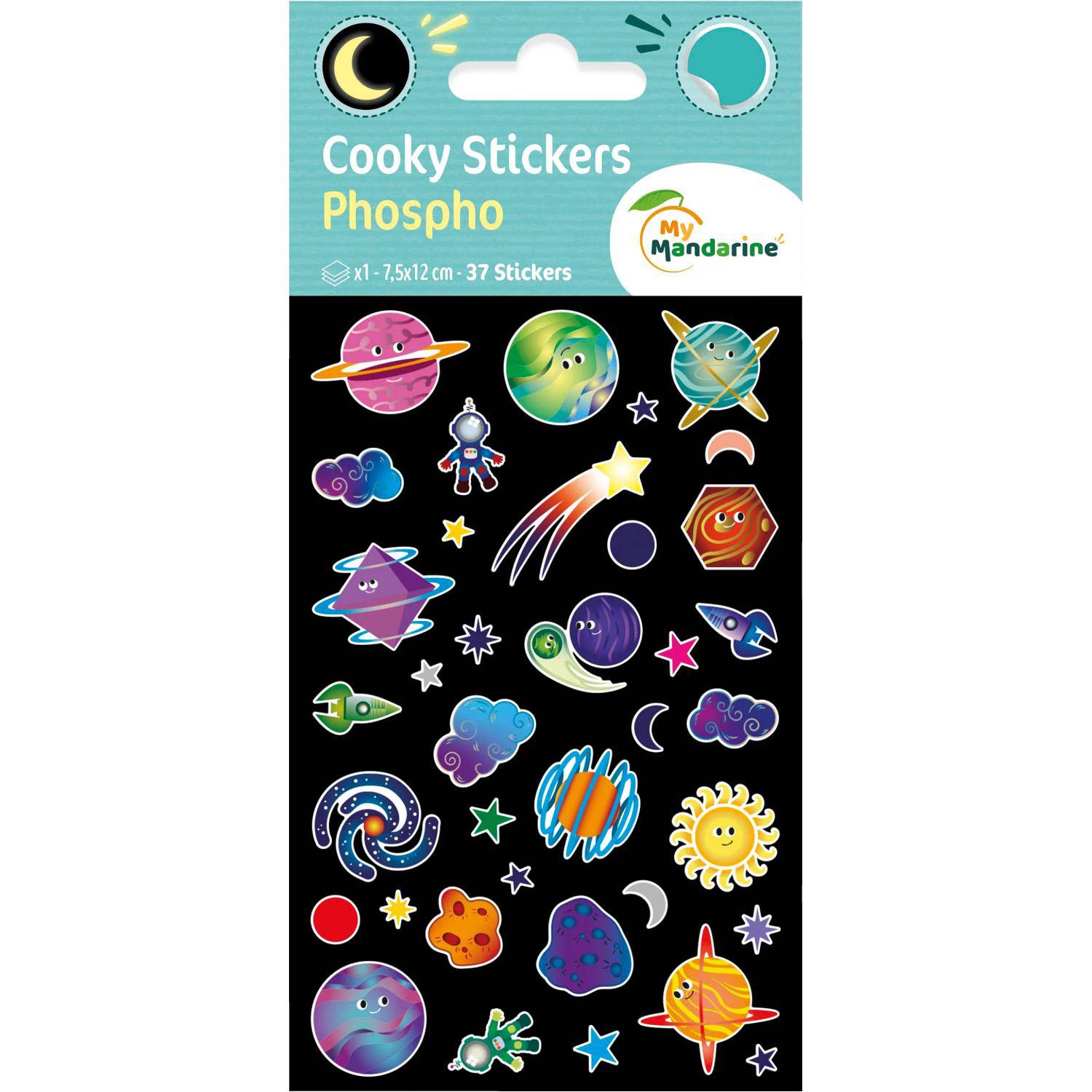 Maildor 10x Cooky Phospho, 1 Stickerbogen 7,5x12cm, Planeten Mehrfarbig CY163C