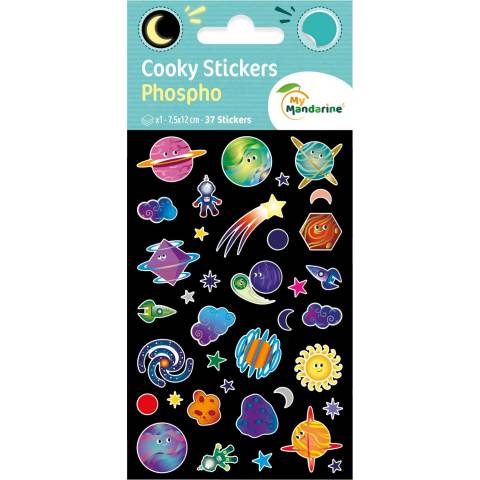 Maildor 10x Cooky Phospho, 1 Stickerbogen 7,5x12cm, Planeten Mehrfarbig CY163C