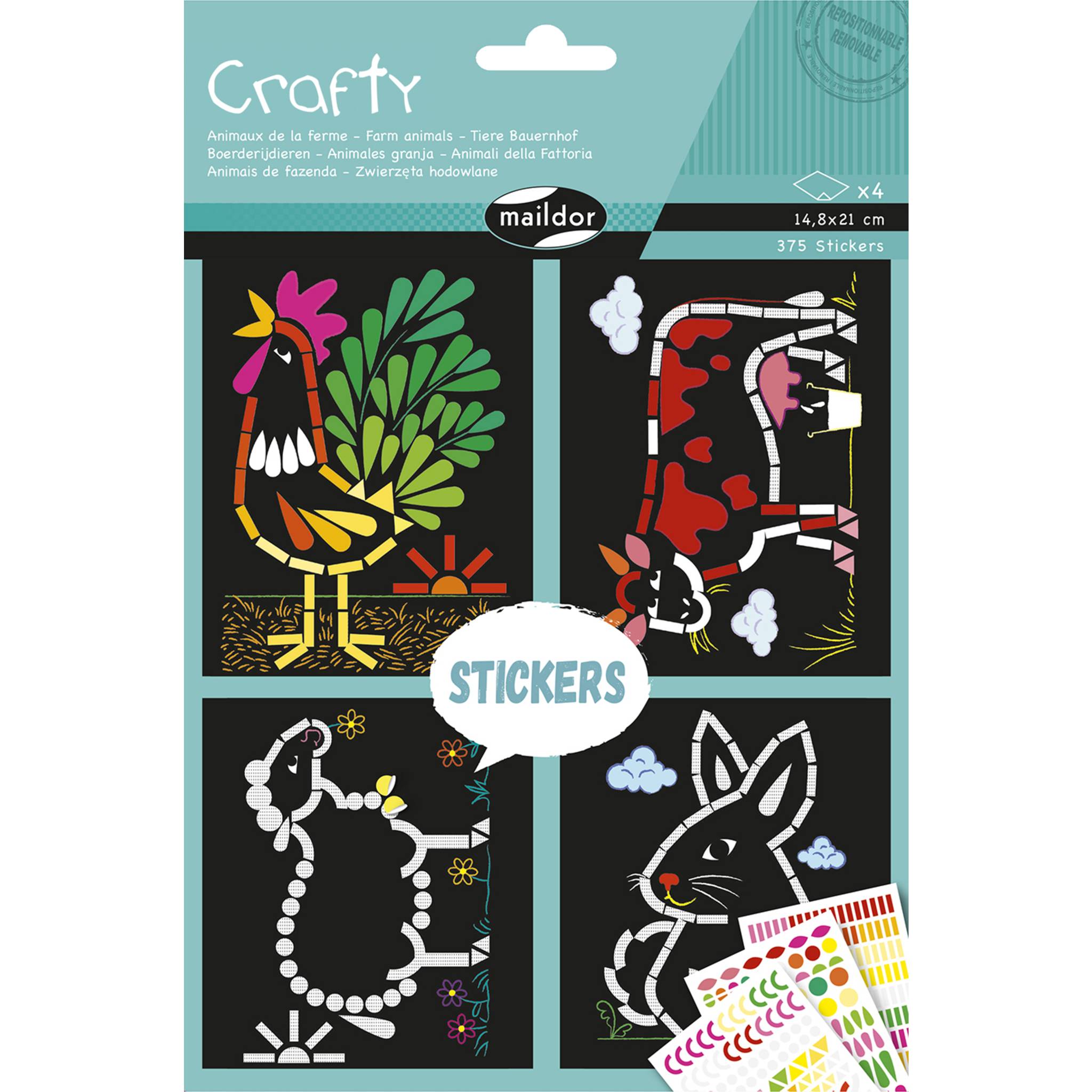Maildor 10x Kreativset Sticker, 14,8x21 cm, Tiere Mehrfarbig AF036C