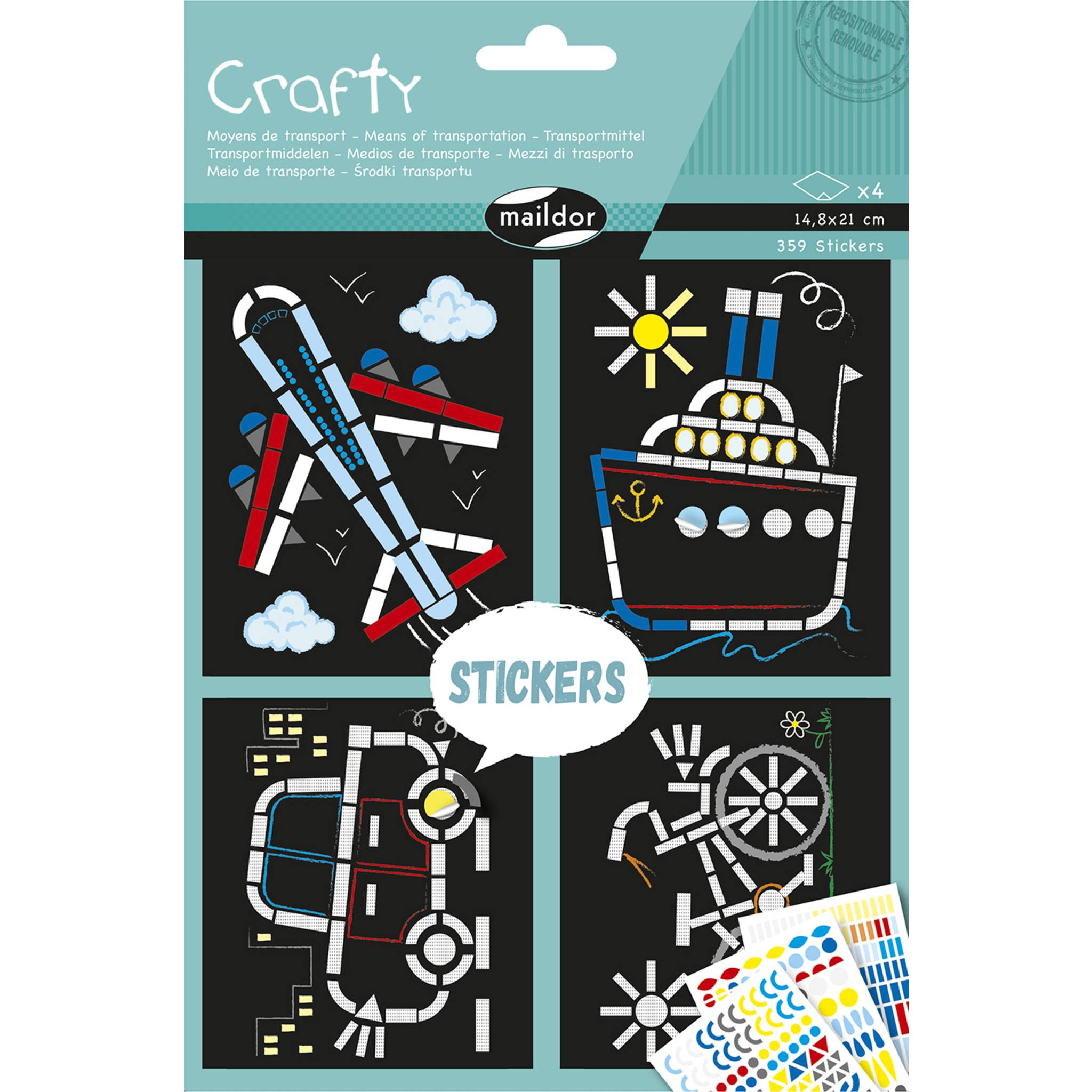 Maildor 10x Kreativset Sticker, 14,8x21 cm, Transportmittel Mehrfarbig AF035C