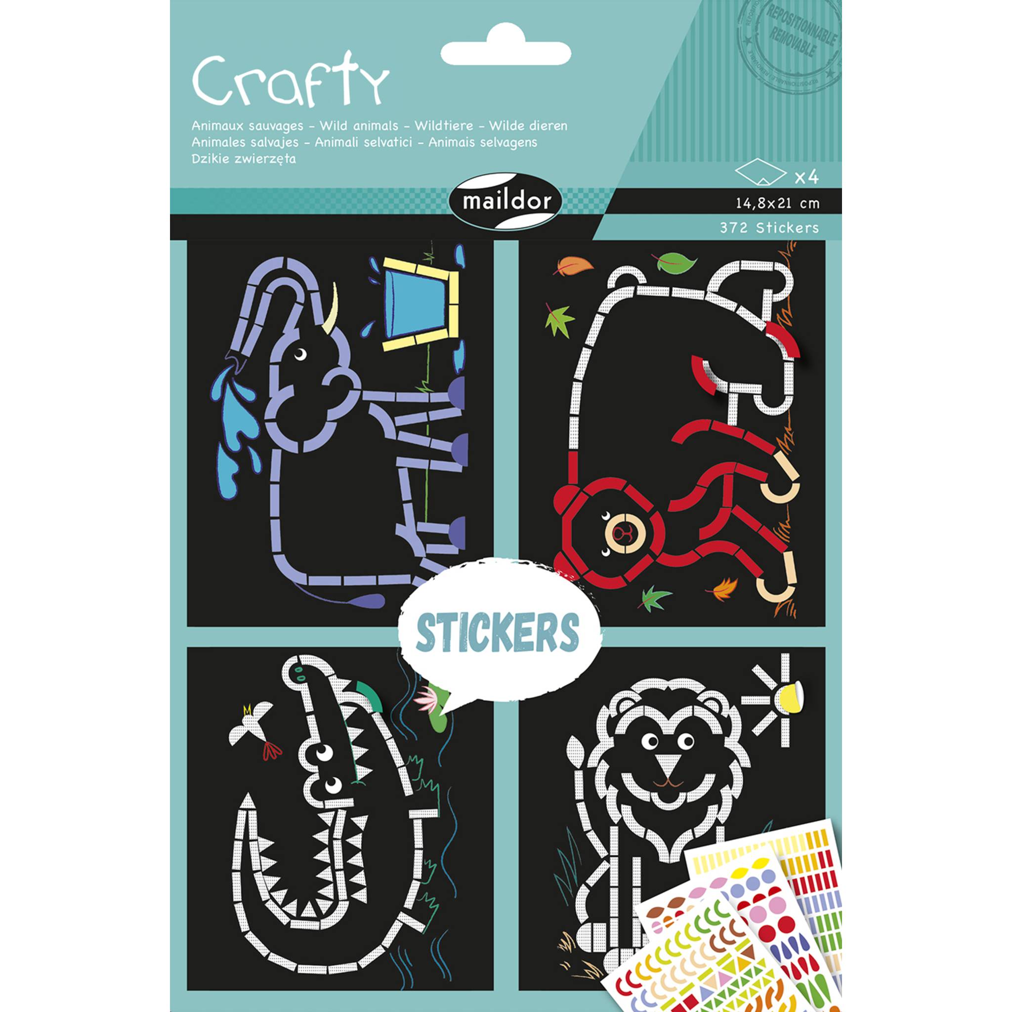 Maildor 10x Kreativset Sticker, 14,8x21 cm, Wildtiere Mehrfarbig AF037C