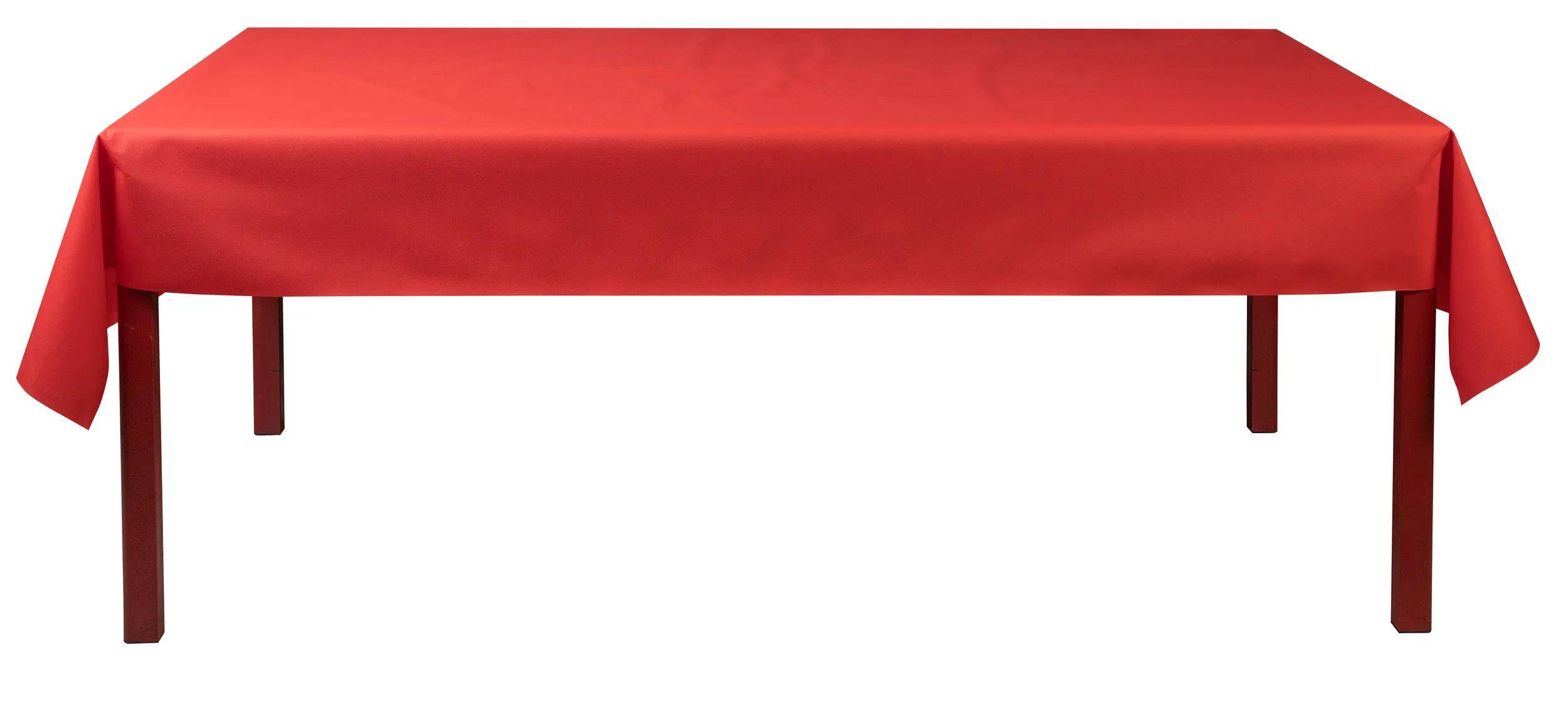Ein glatter, roter Tischtuch bedeckt eine ebene Fläche und bietet einen hellen und kühnen Hintergrund.