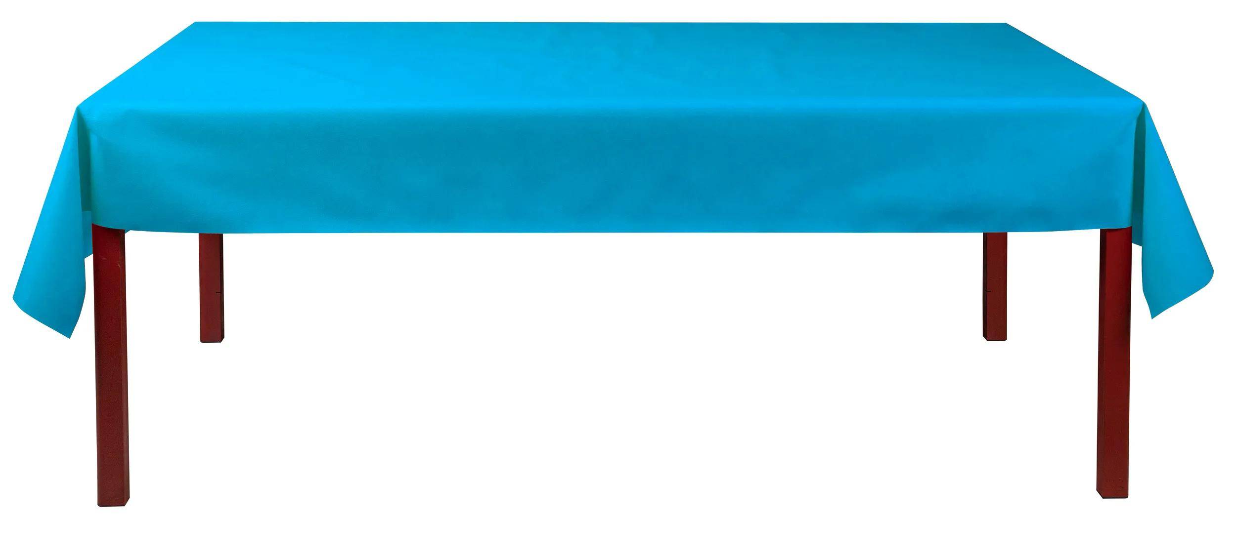 Eine lange, flache, leuchtend blaue Oberfläche, die einem Tischtuch oder einem über einen Tisch ausgebreiteten Stoff ähnelt.