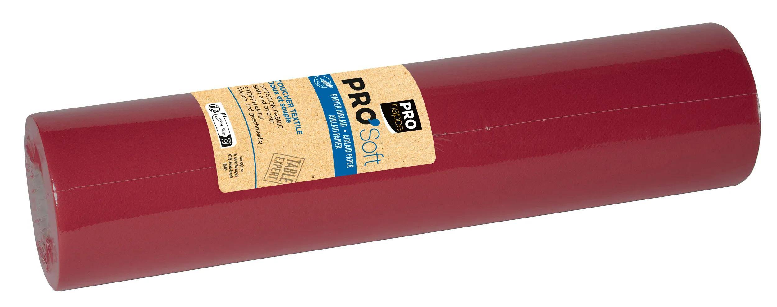 Eine Rolle Bordeauxrot farbige Tischdecke mit der Bezeichnung „PROSoft