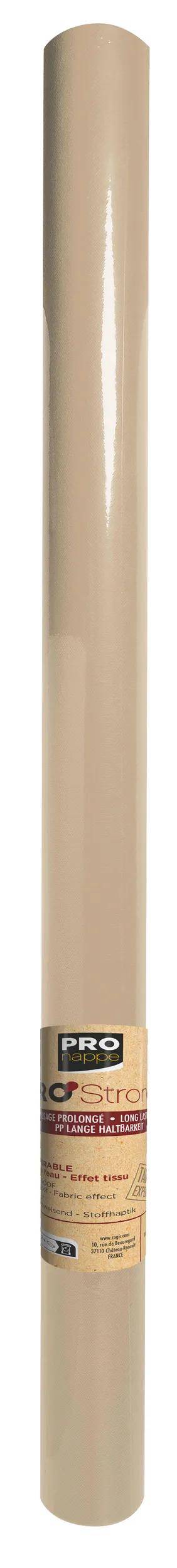 Ein beiger zylindrischer Gegenstand mit einer glatten, glänzenden Oberfläche, der aufrecht steht.