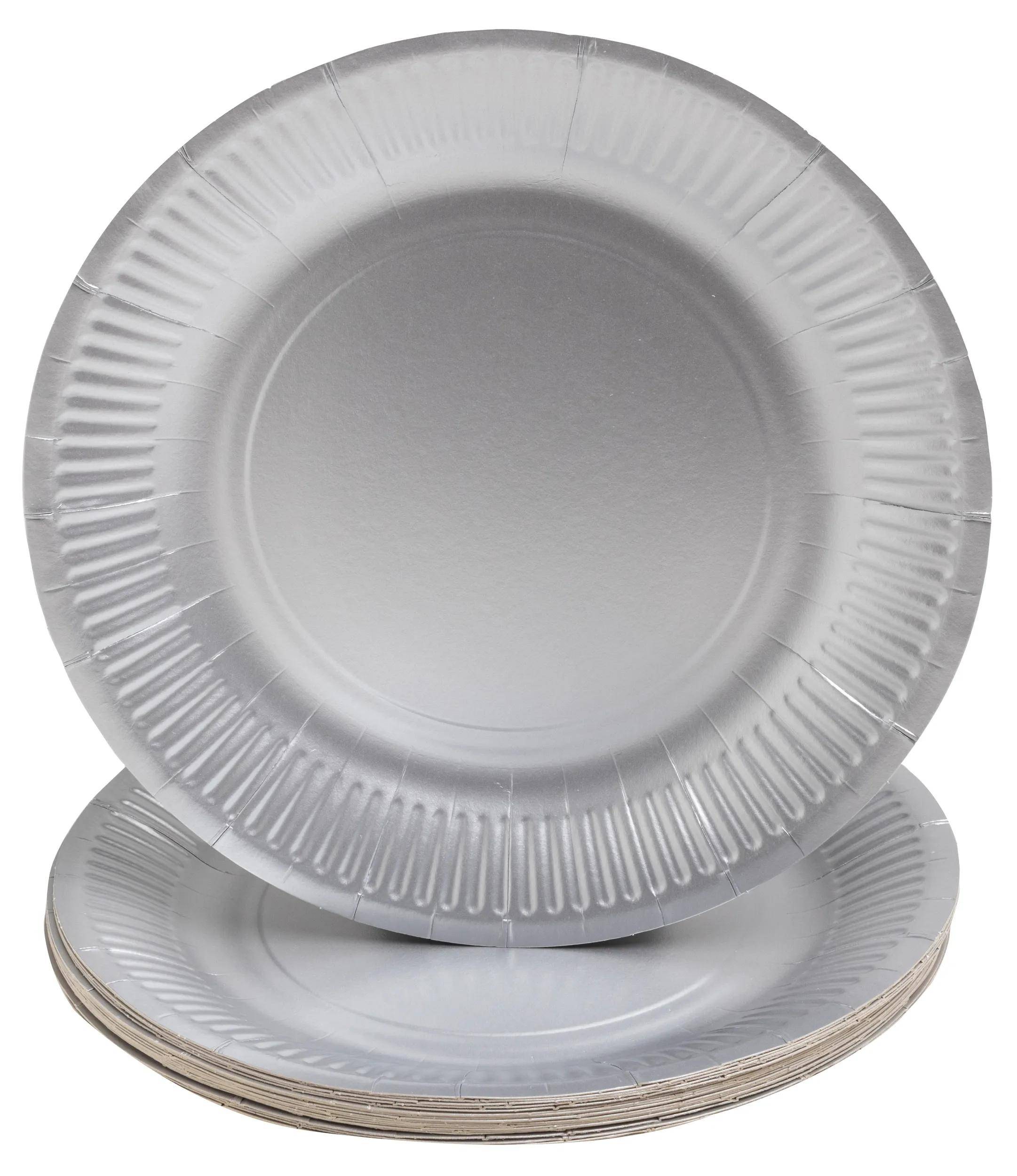Pronappe 35x Runde Pappteller, 10 St Ø 23 cm, 100% plastikfrei Silber 79311I