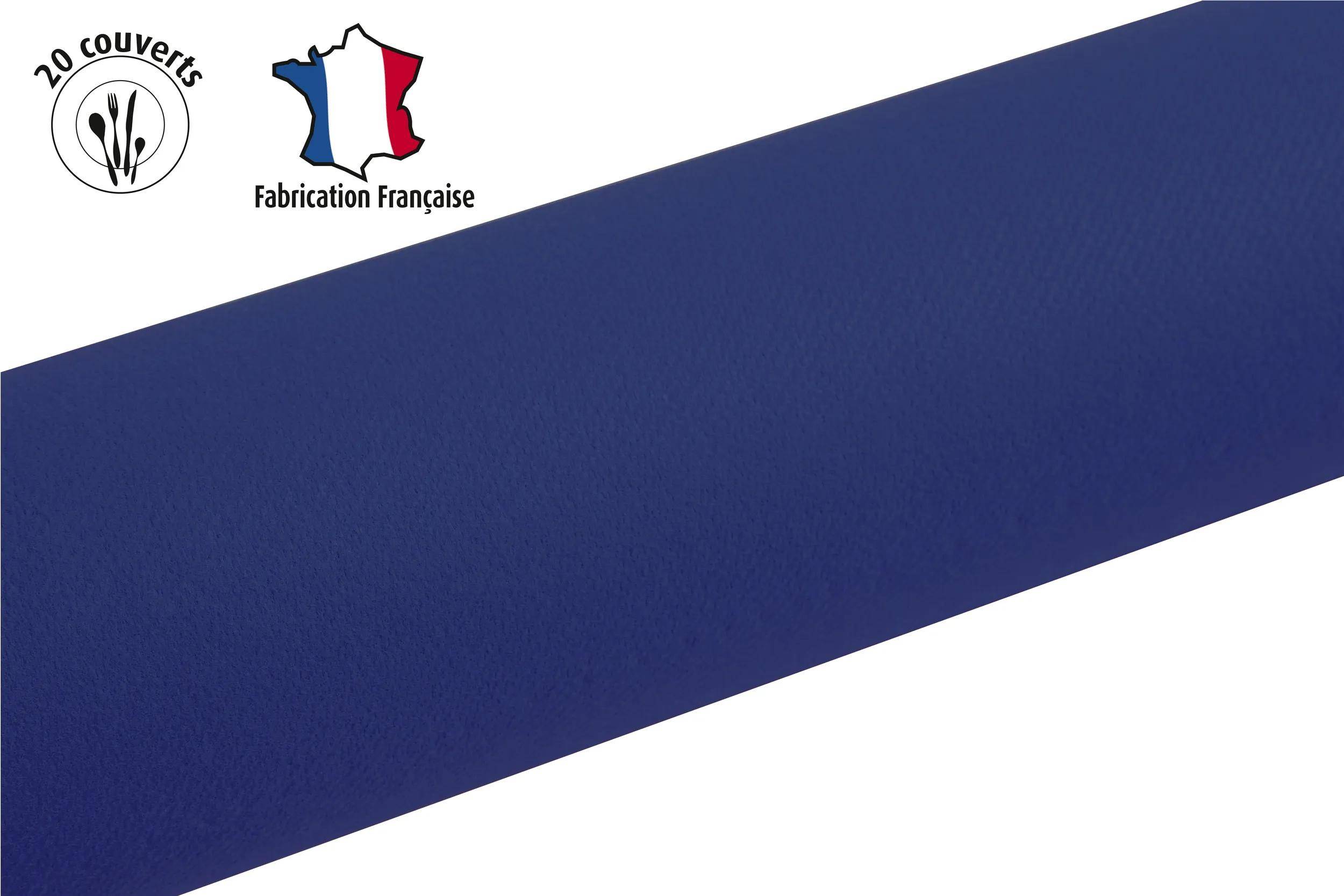 Eine blaue strukturierte Oberfläche mit einer Karte von Frankreich und dem Text „Fabrication Française