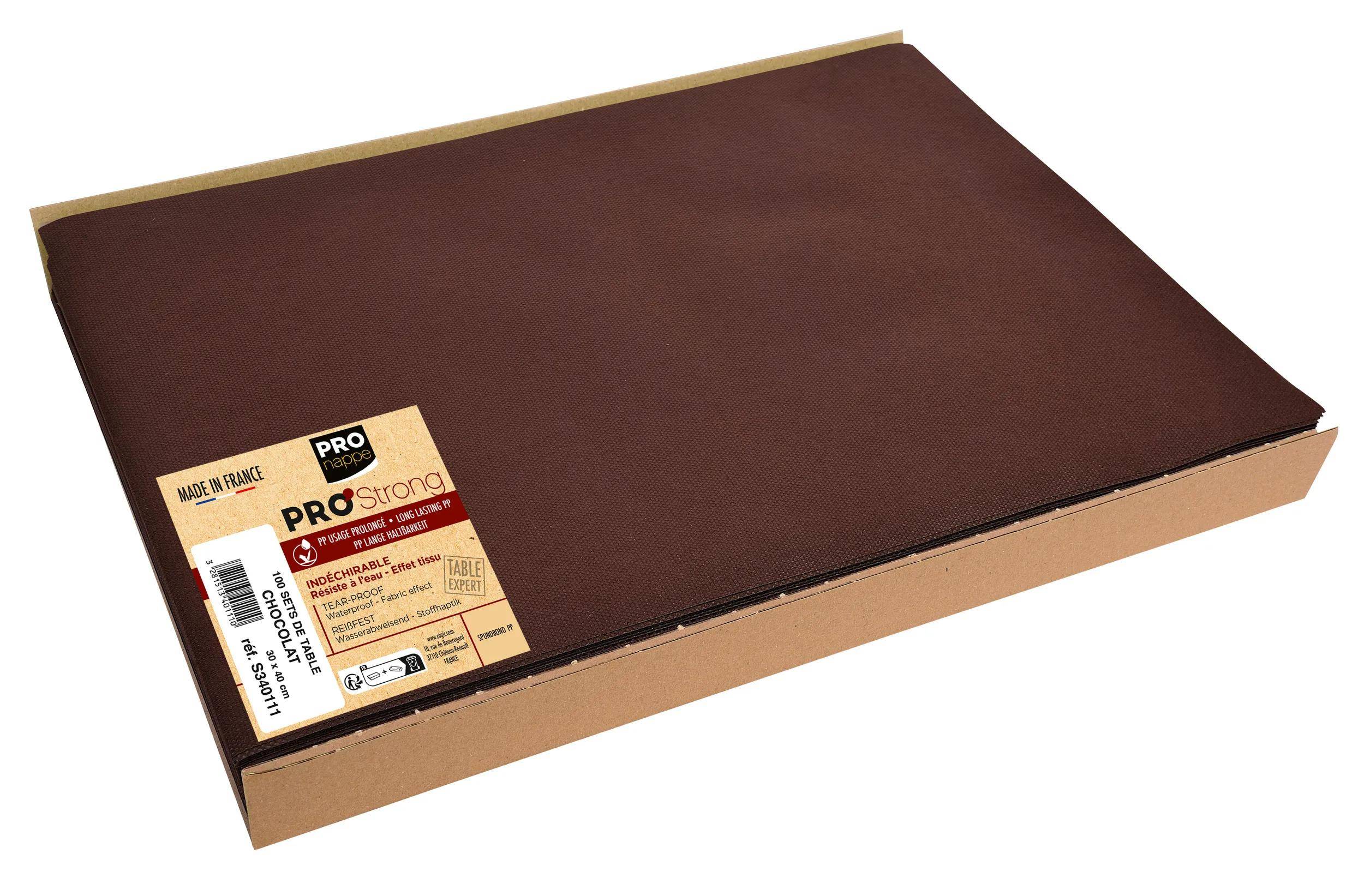 Braune Tischdecken-Verpackung mit Text „Indestructible Event Table Cover