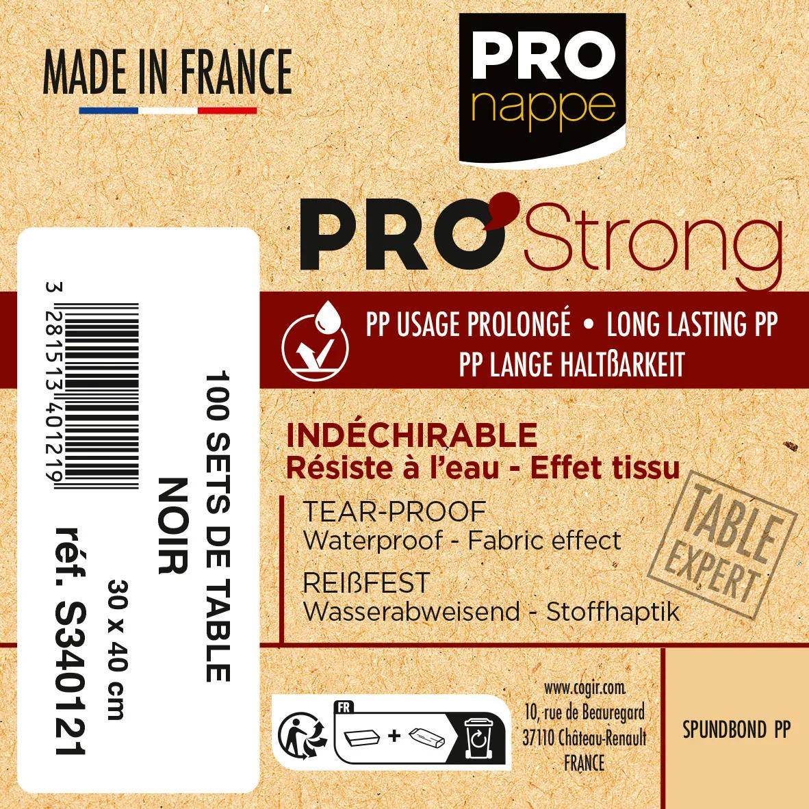 Pronappe 5x 100 Tischsets, Spunbond, einfarbig Format 30x40cm Schwarz S340121I