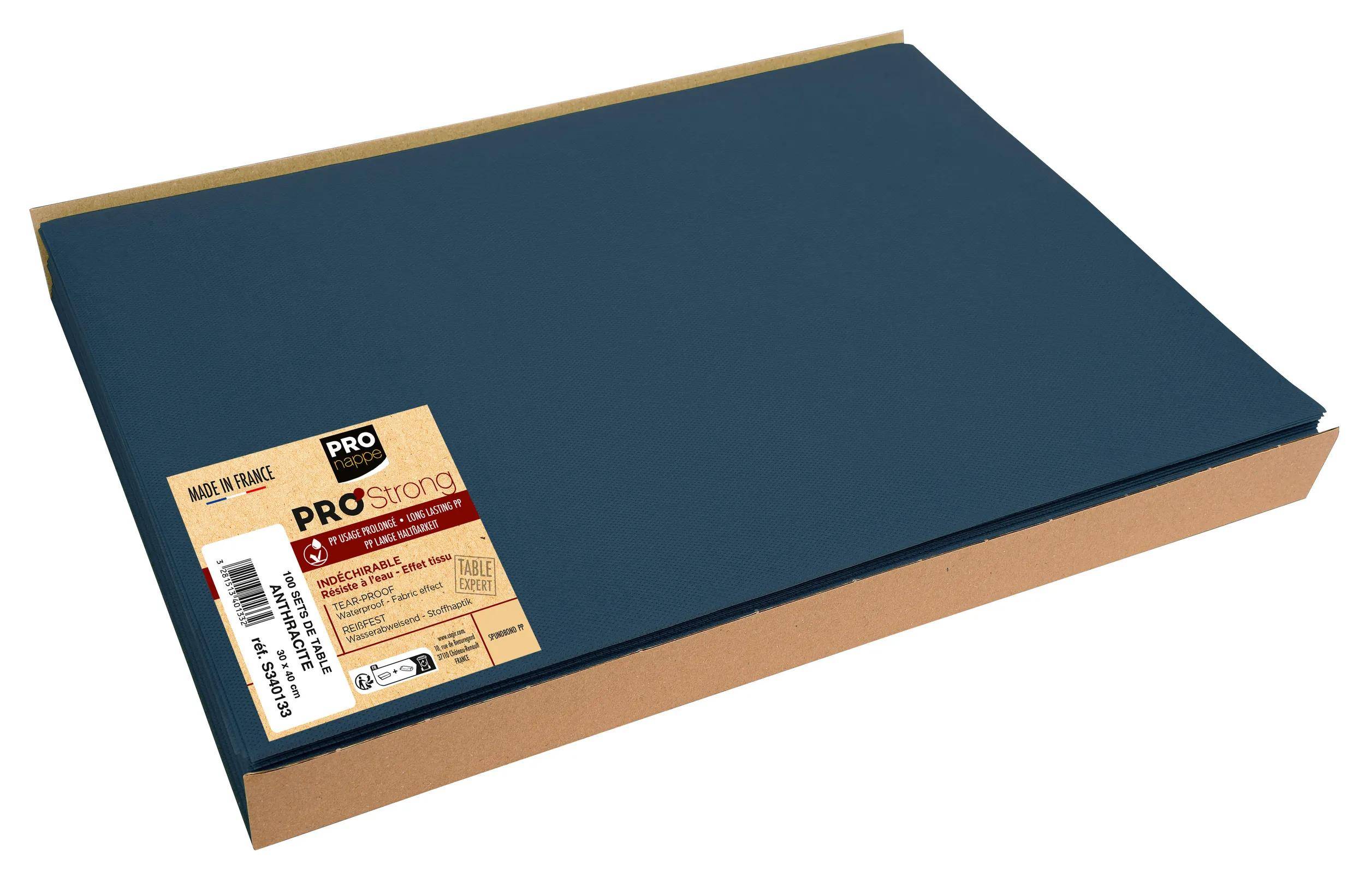 Ein Paket dunkelblaues ProStrong-Tischdeckungspapier mit der Bezeichnung „41mx1,20m