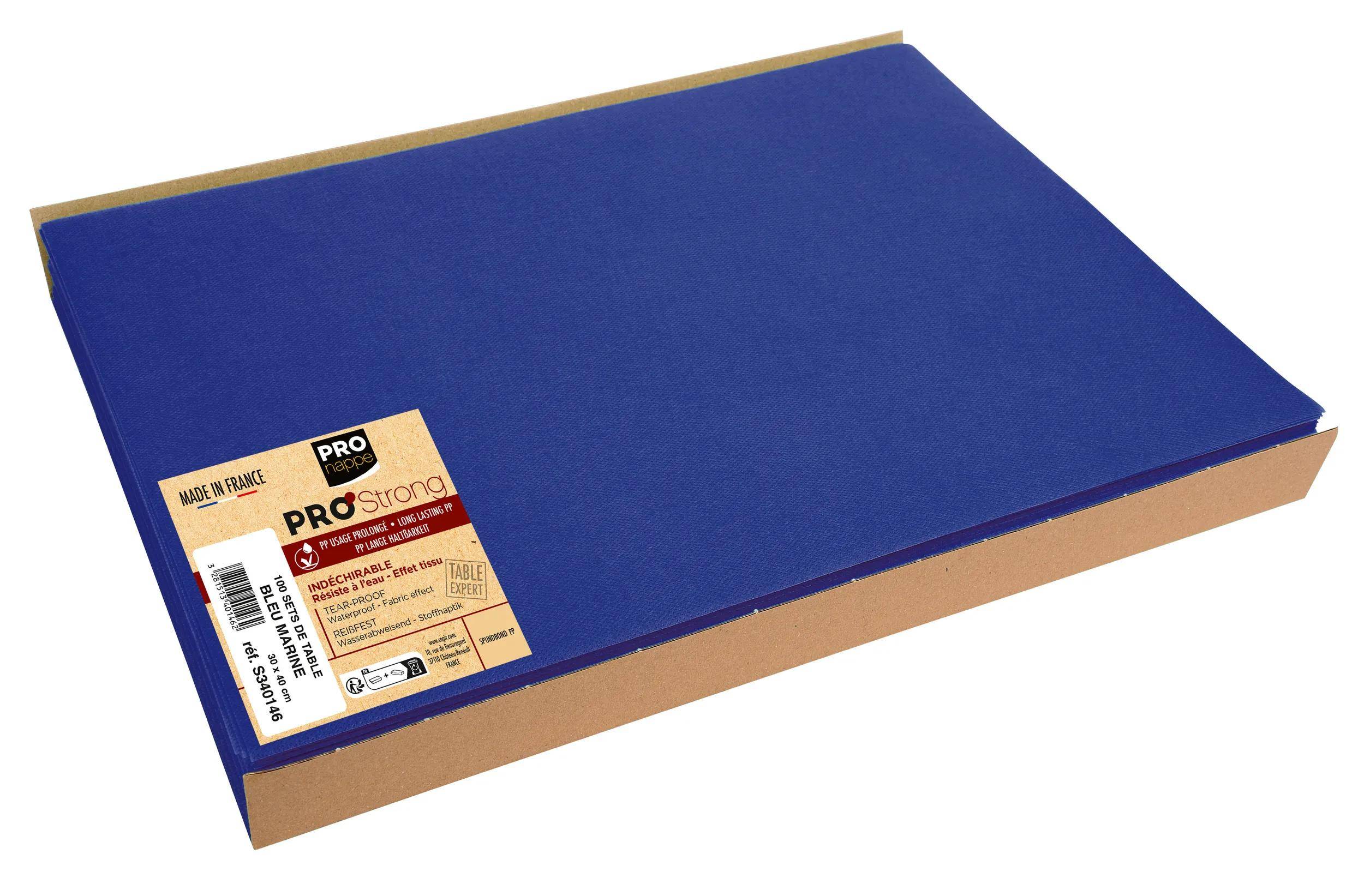 PRO Strong' blaue Tischdecke, zusammengefaltet in Verpackung, gekennzeichnet für Langlebigkeit und Wasserfestigkeit, Größe 54x108 Zoll.