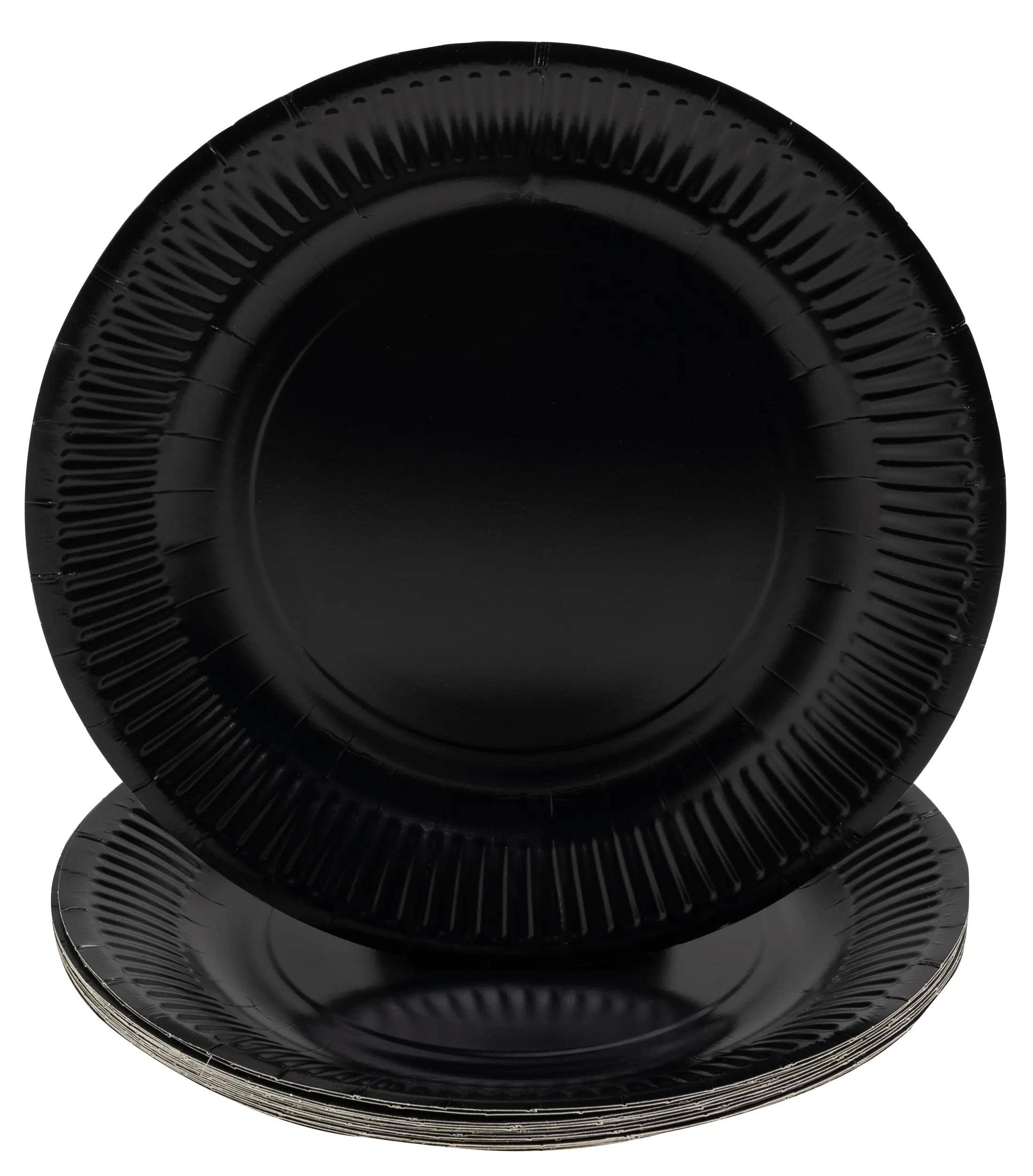Pronappe 25x Runde Pappteller, 20 St Ø 23 cm, 100% plastikfrei Schwarz 79211I