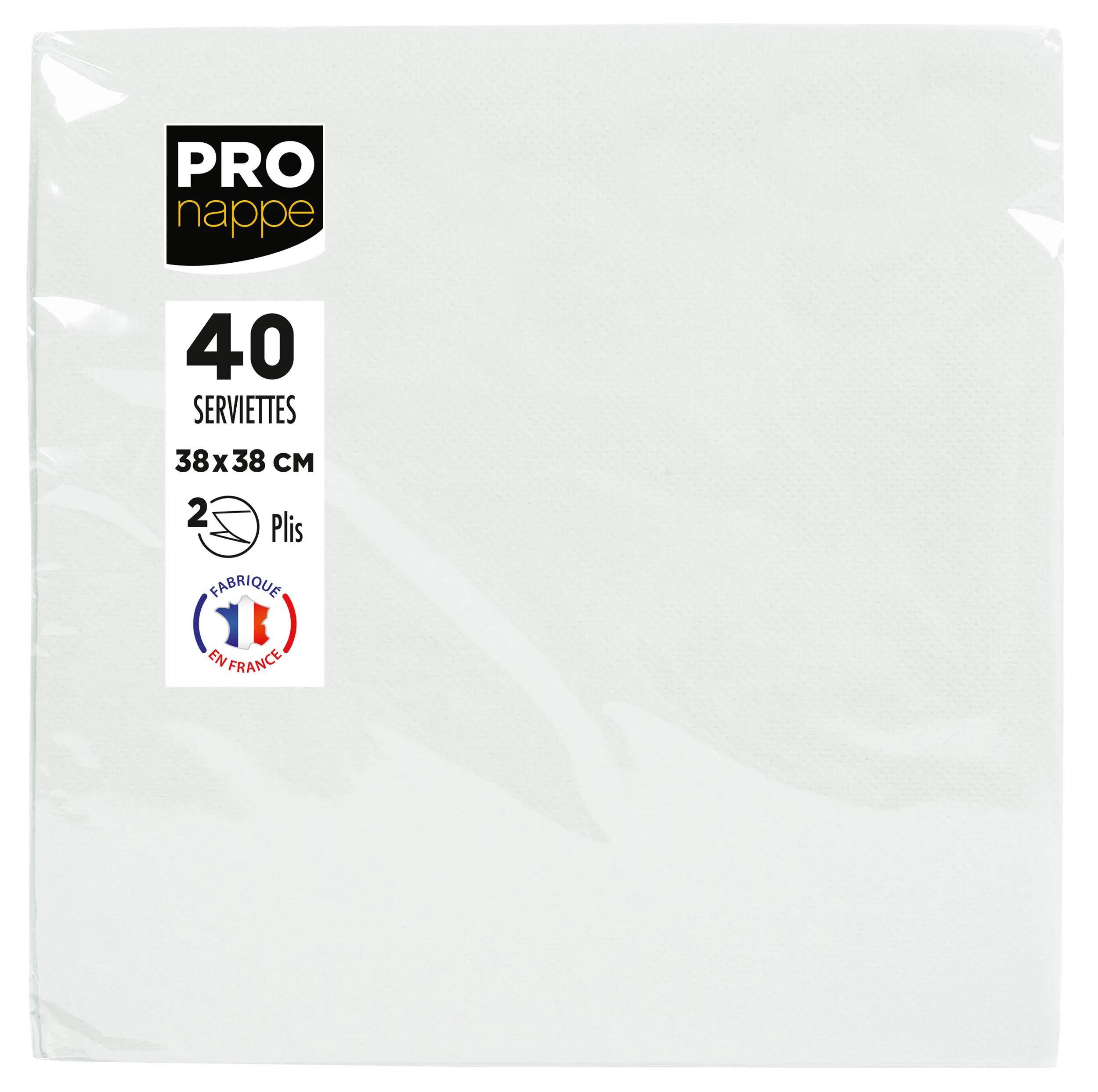 Packung mit 40 weißen Servietten, Größe 38x38 cm, 2-lagig. 