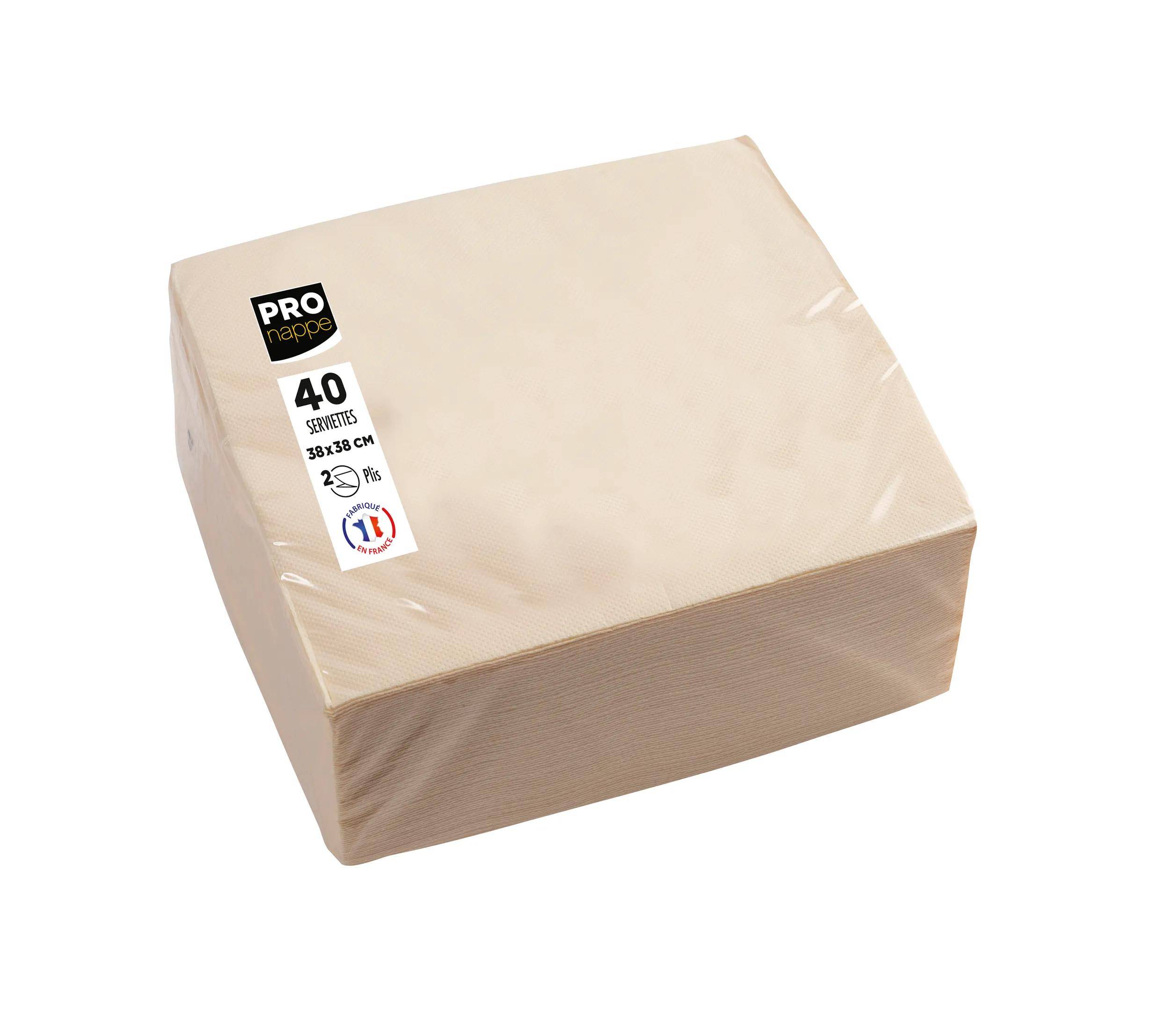 Ein Paket mit 40 beigen Servietten, Größe 33x33 cm, Marke 'PRO'.