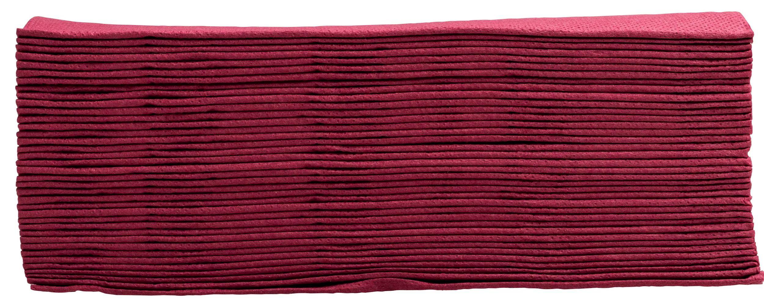 Ein ordentlich gestapelter Stapel roter Servietten, der ihre Gleichmäßigkeit und Textur hervorhebt.