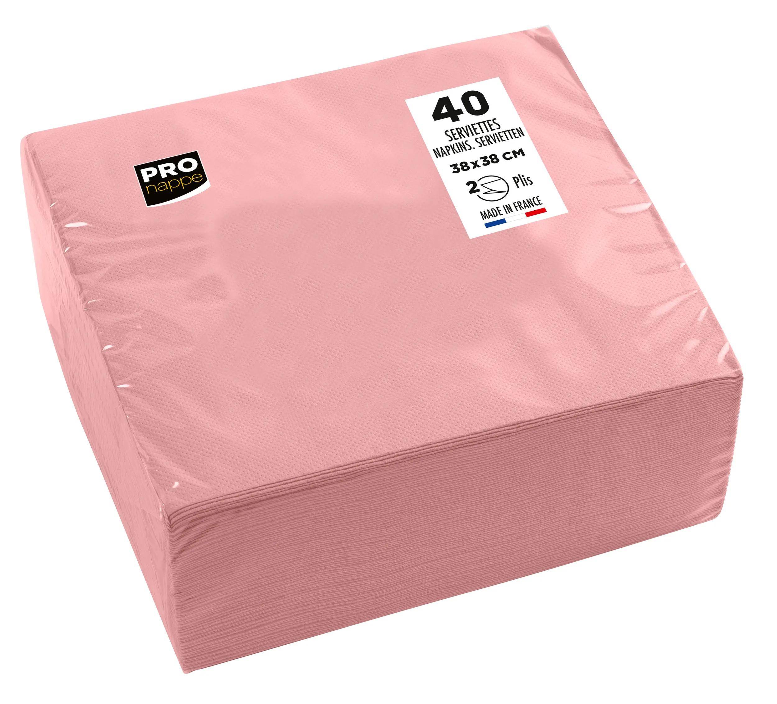 Ein rosafarbenes Paket mit 40 Papierservietten, jeweils 38x38 cm, 2-lagig, Marke „PRO
