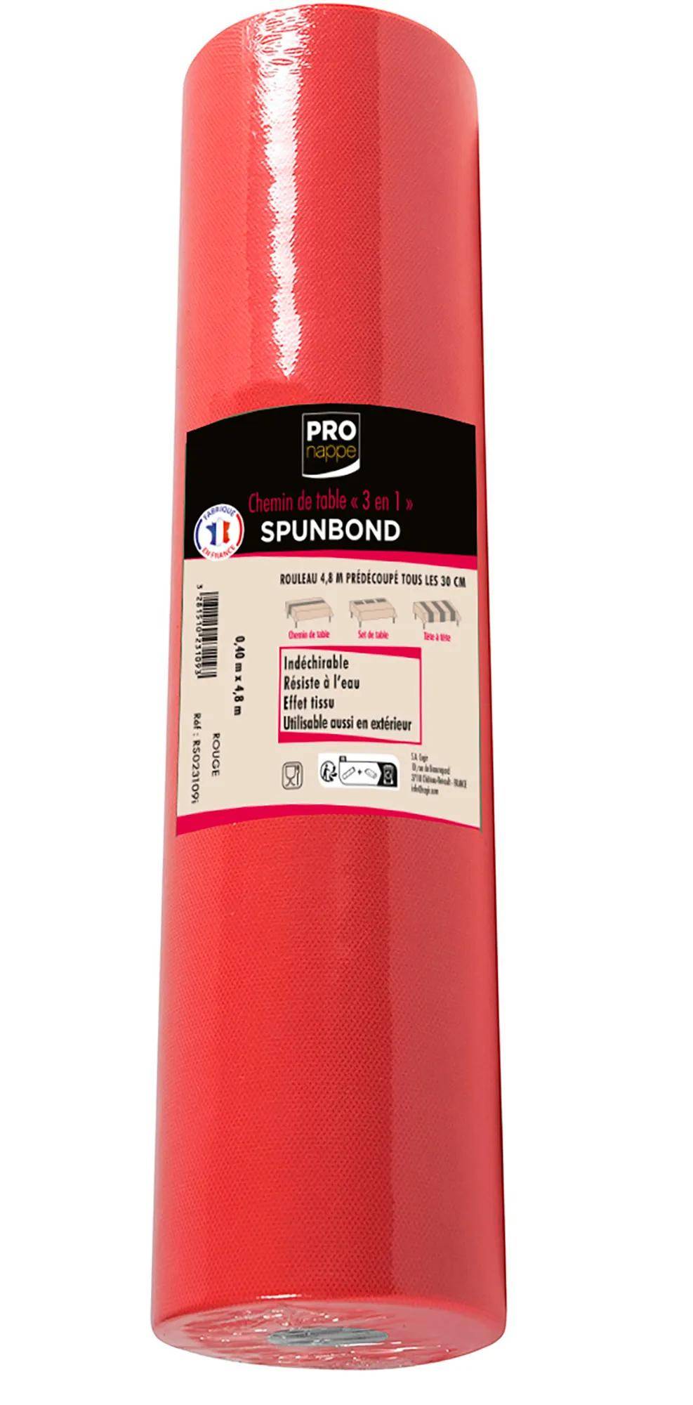 Roter Tischläufer aus Rolle, Pro Nappe Spunbond, 4,8m vorgeschnitten alle 30cm, reißfest, wasserfest, Stoffoptik, Innen- und Außenbereich.