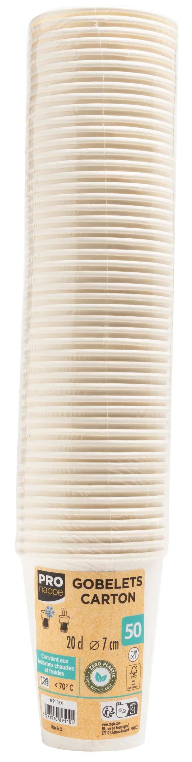 Pronappe 25x 50 Pappbecher, 20 cl, Ø 7 cm, 100% plastikfrei - Weiß 89110I