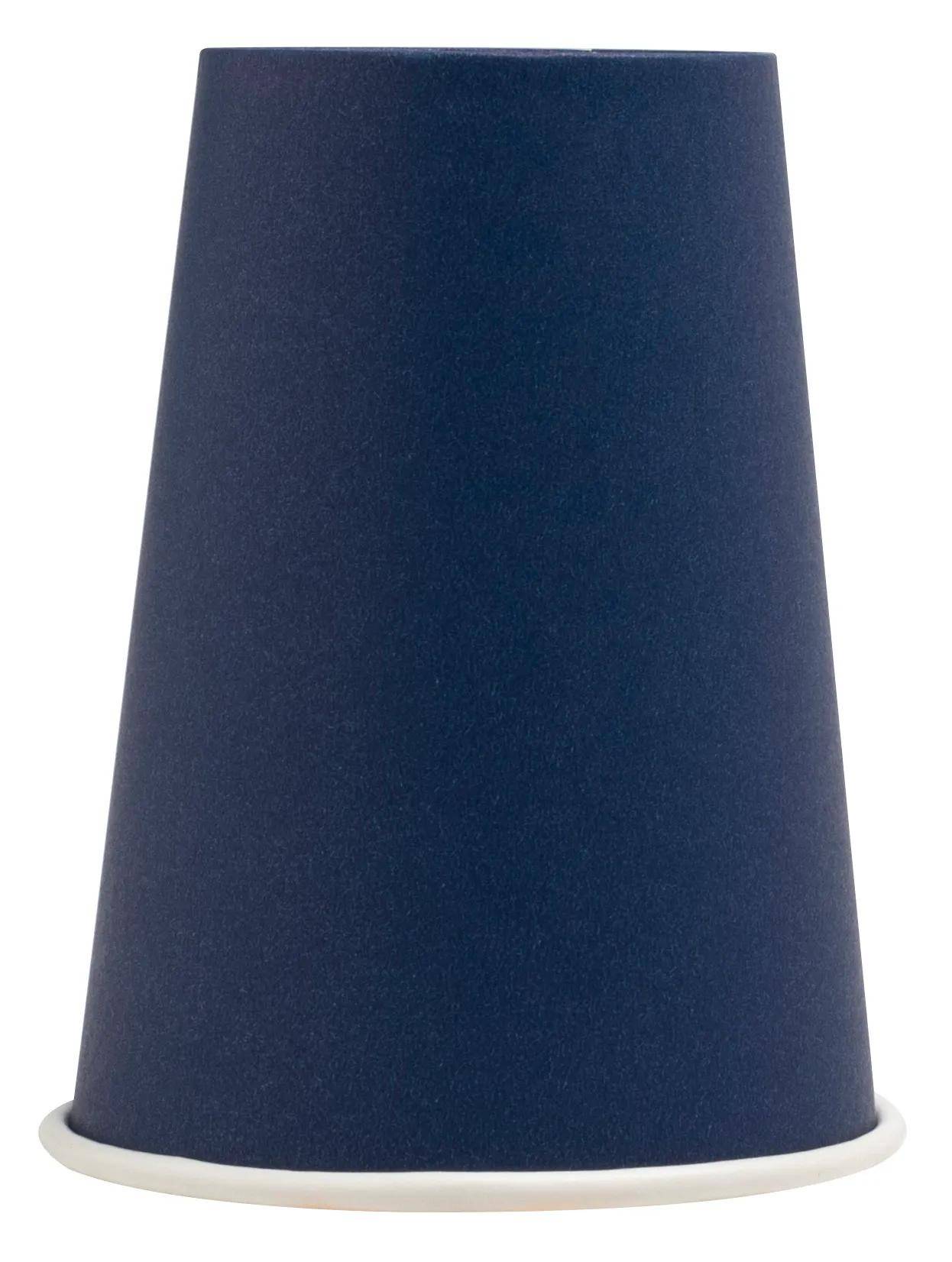 Ein dunkelblauer, kegelförmiger Gegenstand, möglicherweise ein Hut, mit glatter Oberfläche und ohne sichtbare Markierungen oder Designs.