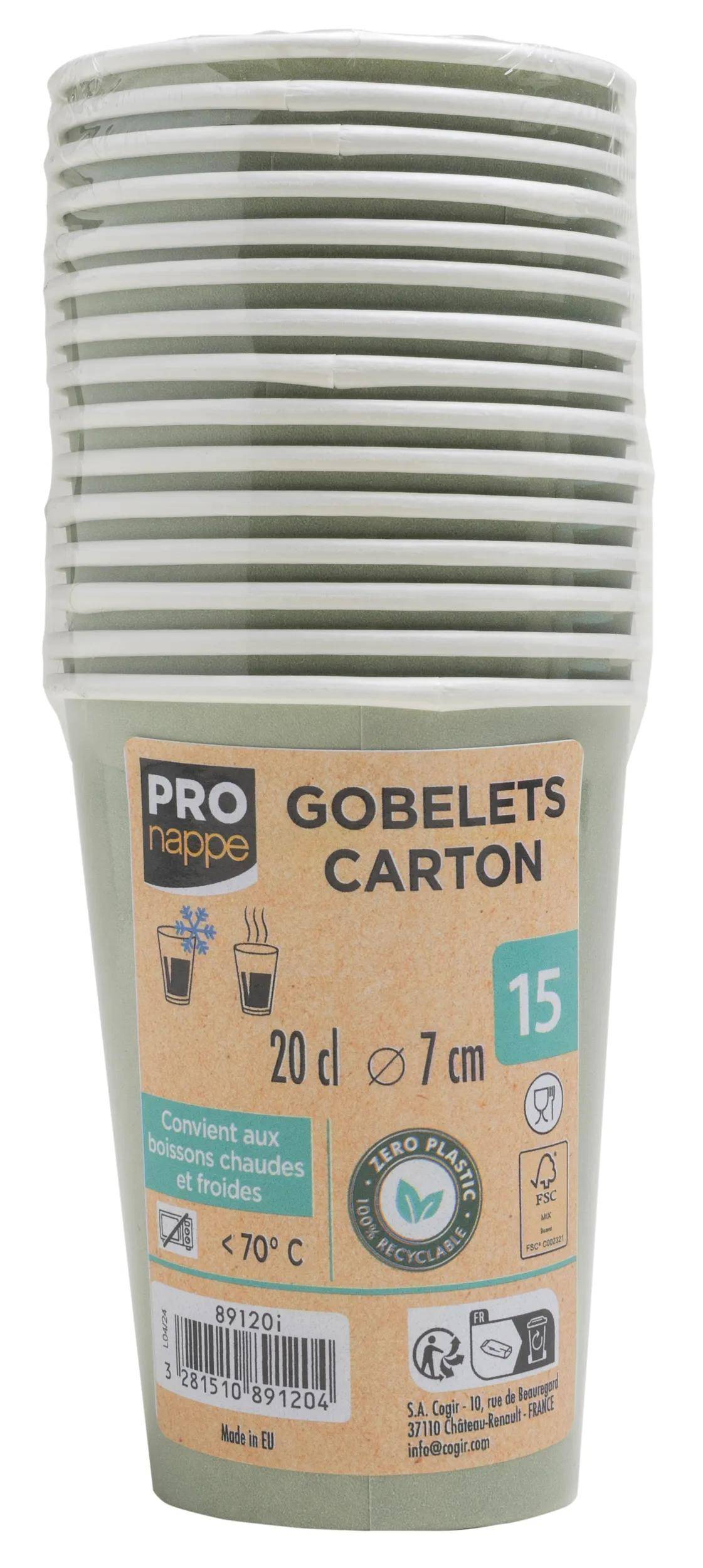 Stapel von Einweg-Pappbechern mit der Bezeichnung „Gobelets Carton