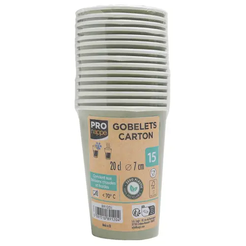 Pronappe 20x 15 Pappbecher, 20 cl, Ø 7 cm, plastikfrei - Olivgrün 89120I Pronappe 20x 15 Pappbecher, 20 cl, Ø 7 cm, plastikfrei - Olivgrün 89120I