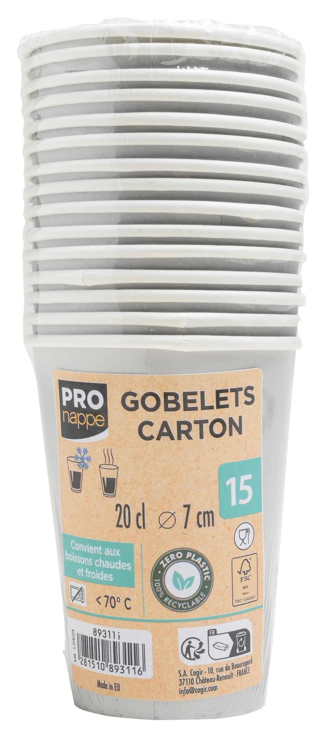 „PRO nappe" Einwegpappbecher, 20 cl Fassungsvermögen, 7 cm Durchmesser, Packung mit 15 Stück.