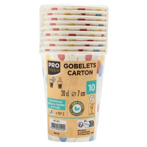 Pronappe 20x 10 Pappbecher, 20 cl, Ø 7 cm, 100% plastikfrei Ballons 89140I Pronappe 20x 10 Pappbecher, 20 cl, Ø 7 cm, 100% plastikfrei Ballons 89140I