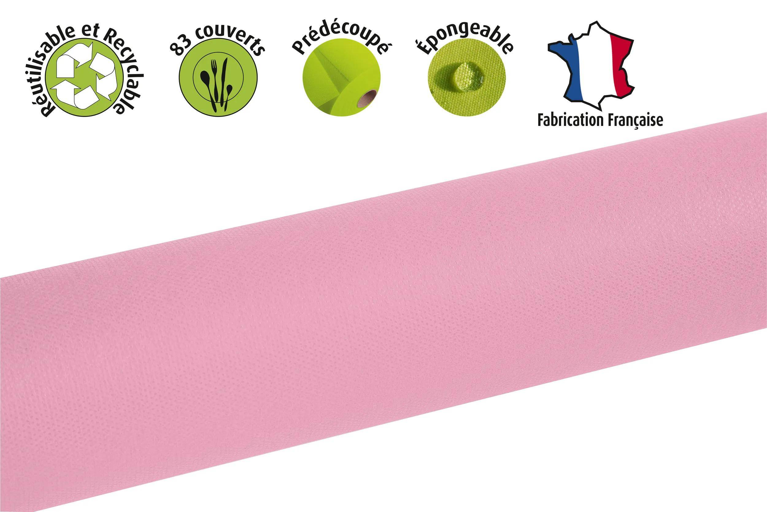 Rosa Tischdecke, 83 Besteck, vorgefertigt, abwaschbar, Made in France.