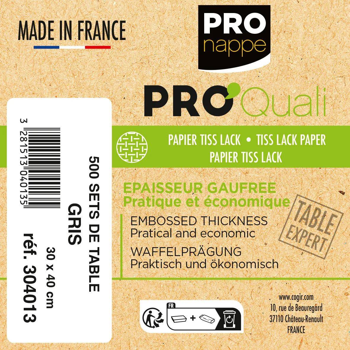 Pronappe 4x 500 Tischsets, Papier Tiss Lack, einfarbig 30x40cm Grau 304013I