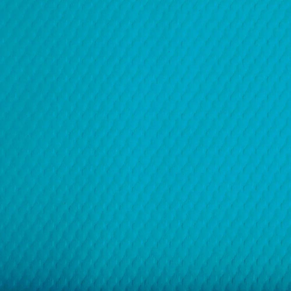 Eine Nahaufnahme eines strukturierten, leuchtend türkisfarbenen Materials mit einem subtilen Rautenmuster.
