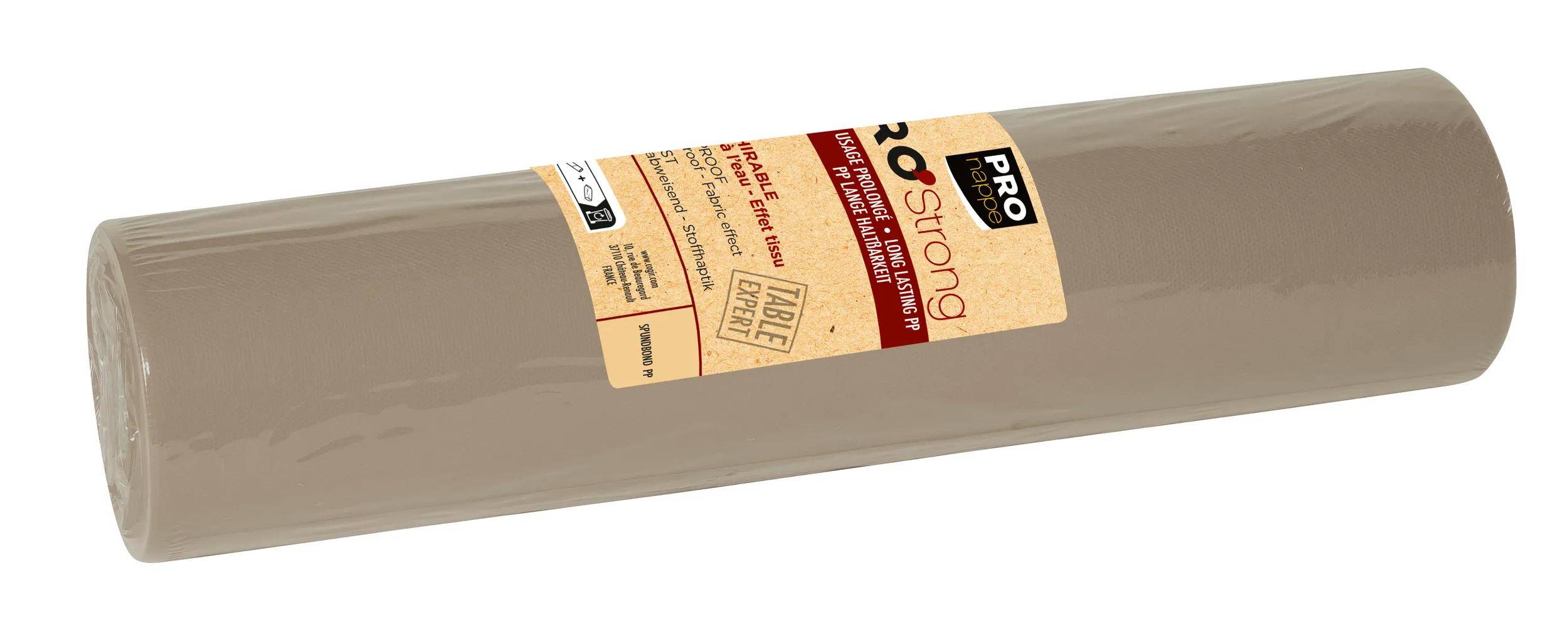 Eine Rolle beige Tischbelag mit der Bezeichnung „Pro Strong