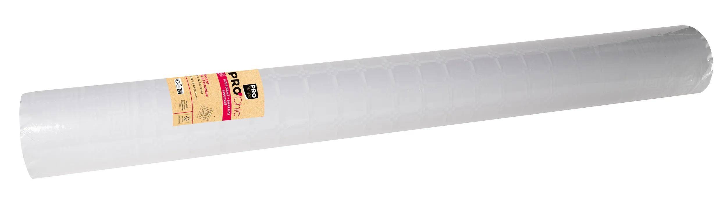 Eine weiße Tapetenrolle mit einem feinen geometrischen Muster.