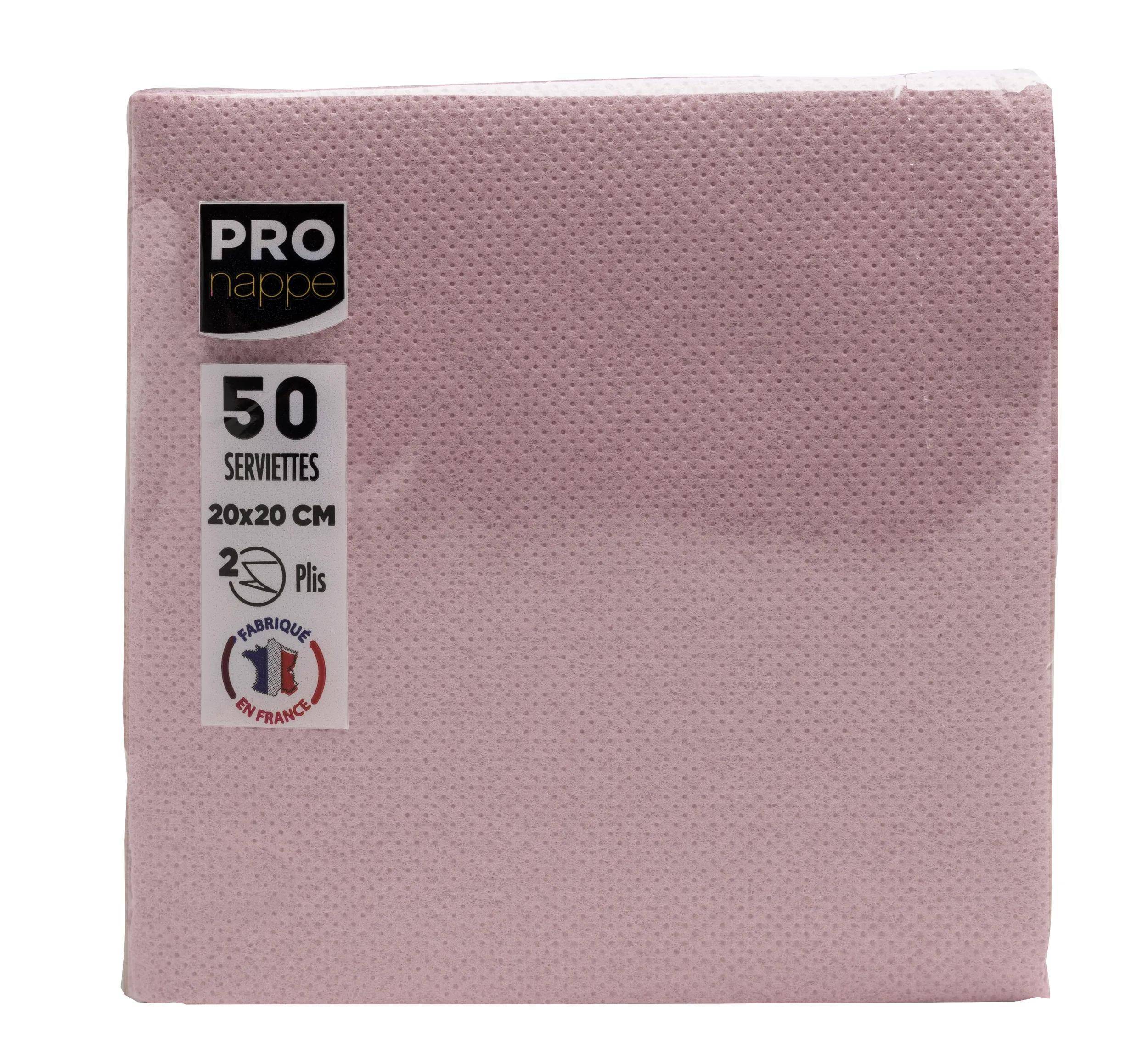 Paket mit 50 rosa Servietten, 20x20 cm, 2-lagig, mit der Aufschrift „Fabriqué en France