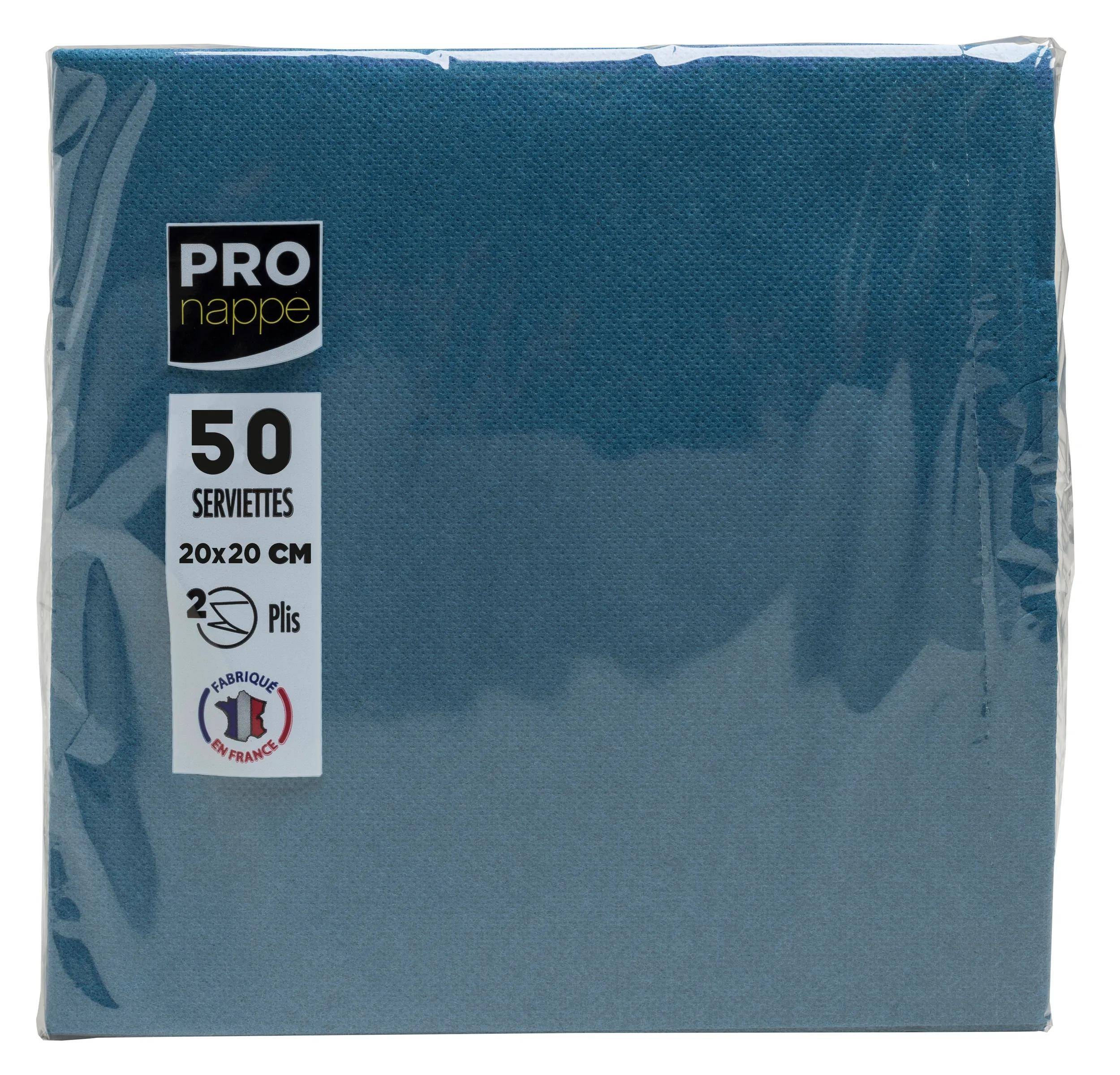 Packung mit 50 blauen Servietten, Größe 20x20 cm, 2-lagig, Marke 