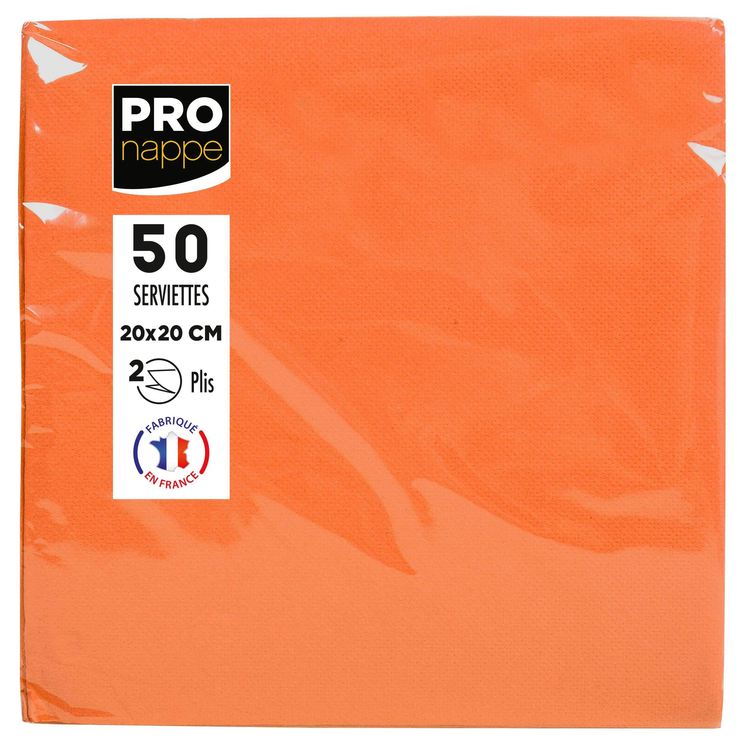 Orangefarbene Papierservietten, 50er Pack, 20x20 cm, 2-lagig. Hergestellt in Frankreich.