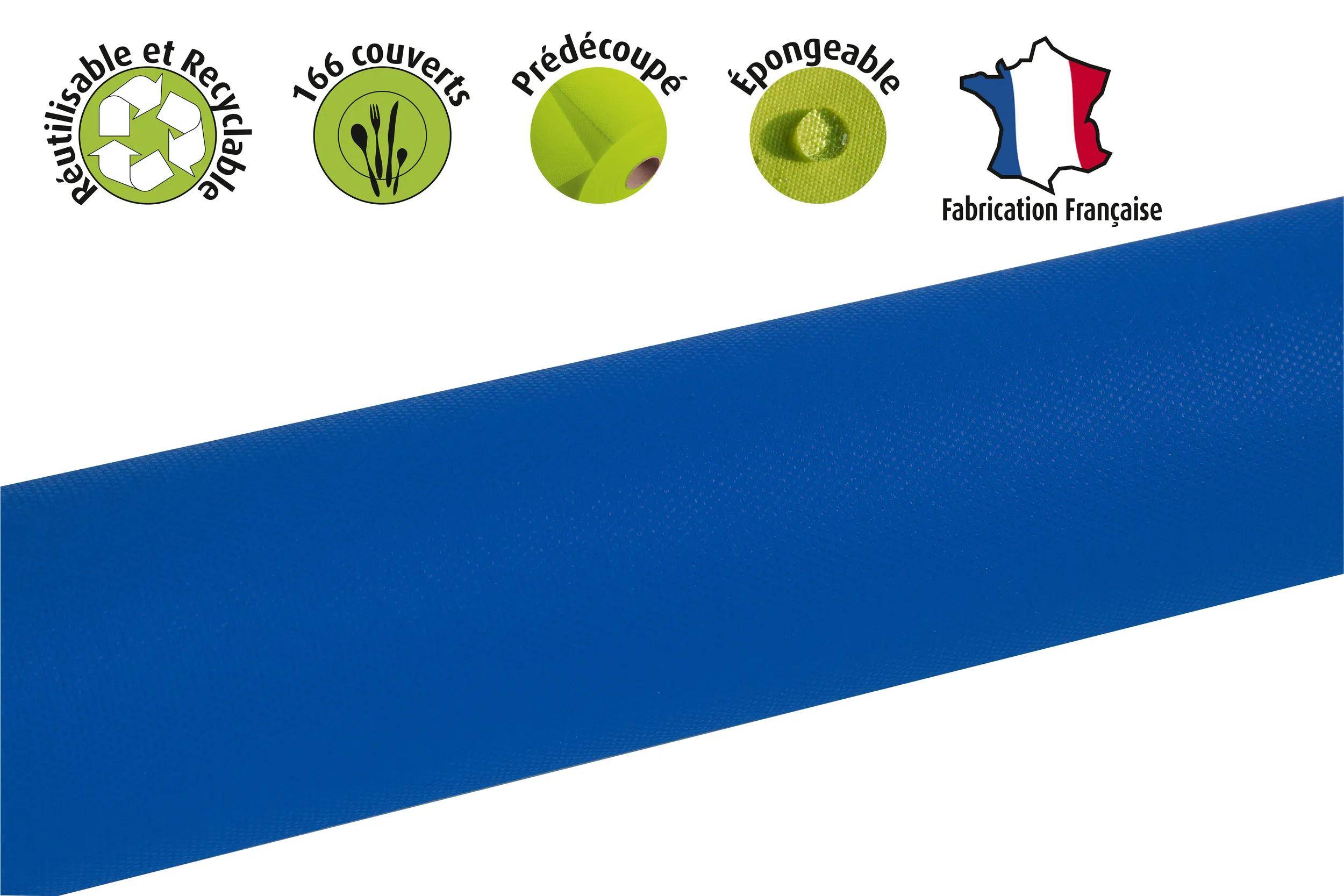 Blaue Rolle Tischdeckenstoff mit Symbolen für „166 Abdeckungen