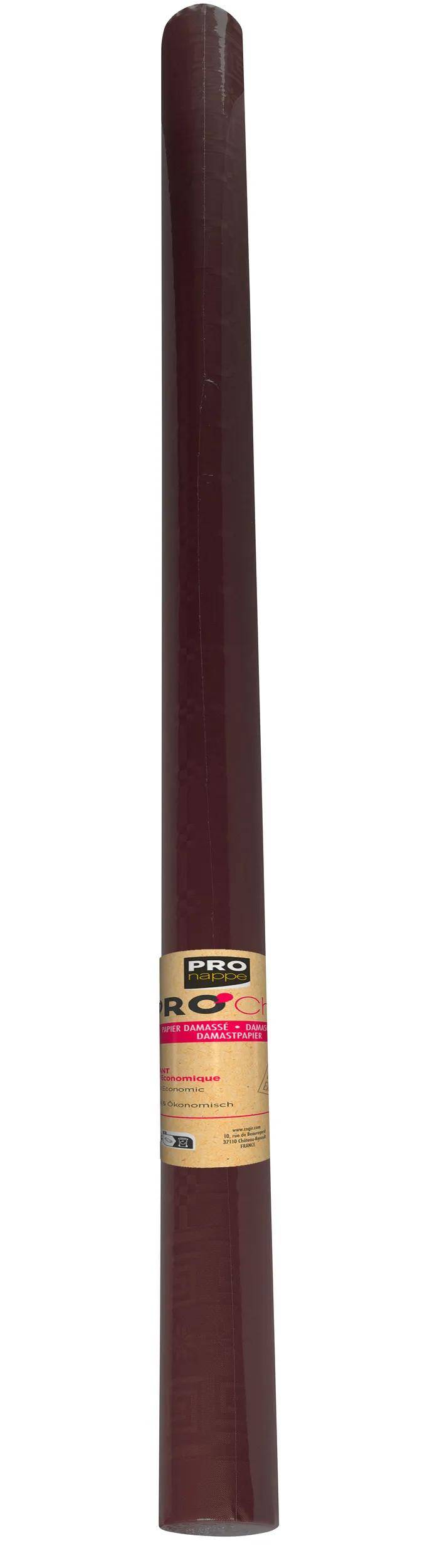 Eine Rolle tiefrot gefärbter Tischdecke mit der Bezeichnung „PRO nappe