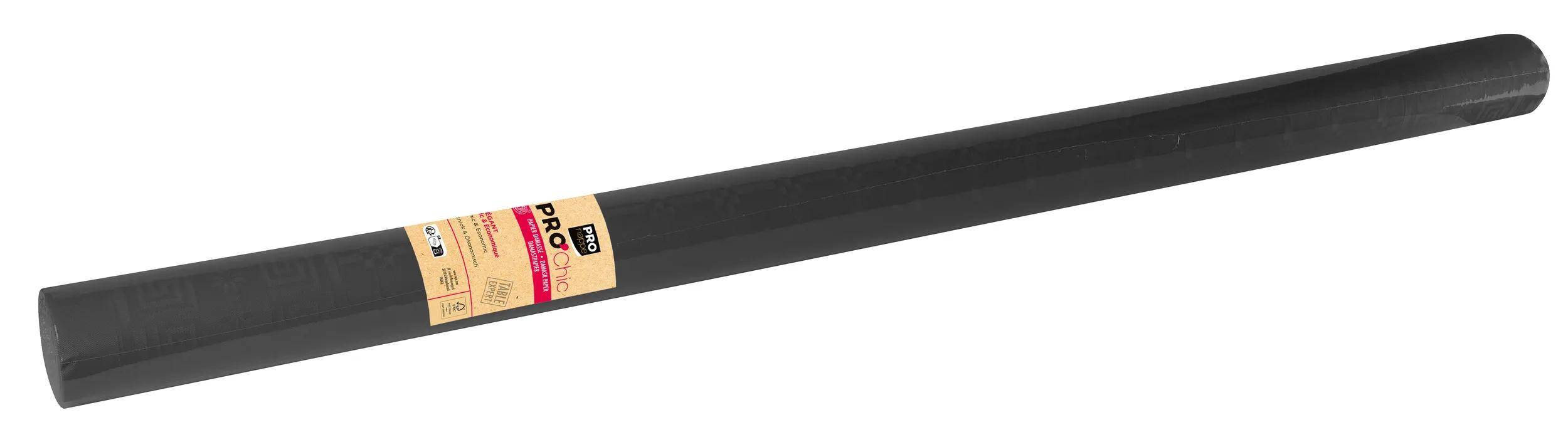 Eine Rolle schwarzes Papier, umwickelt mit einem braunen Etikett, auf dem „PRO