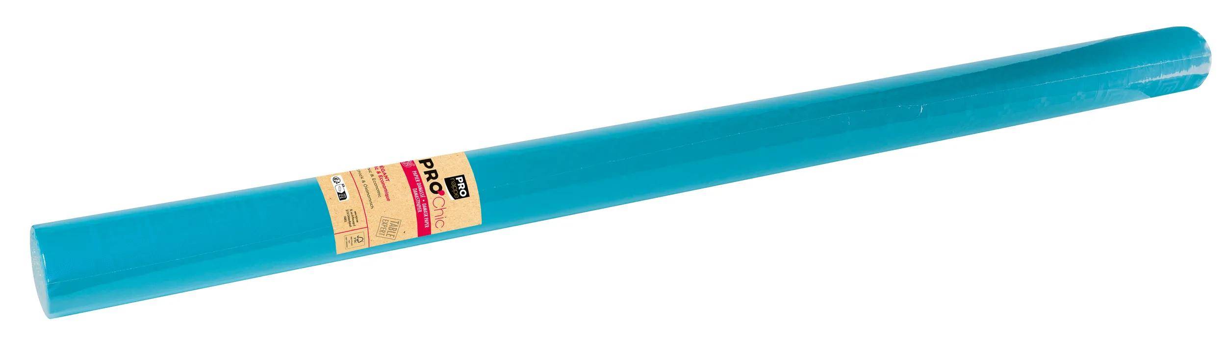 Eine Rolle blauen Materials mit einem kleinen Etikett auf der Seite, auf dem „Pro