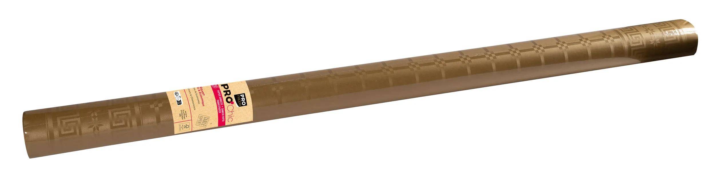 Eine Rolle braunes Packband mit einem feinen karierten Muster auf seiner Oberfläche.