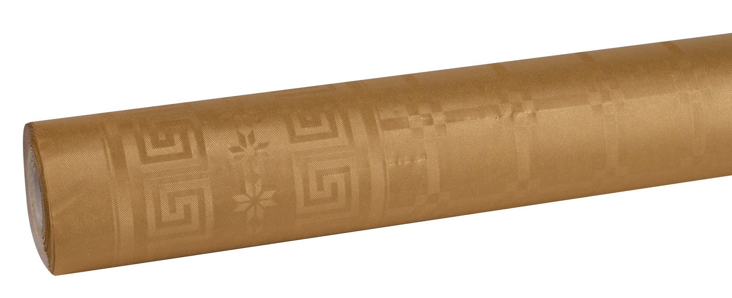 Eine Nahaufnahme einer goldenen dekorativen Papierrolle mit aufwendigen geometrischen und sternförmigen Mustern.