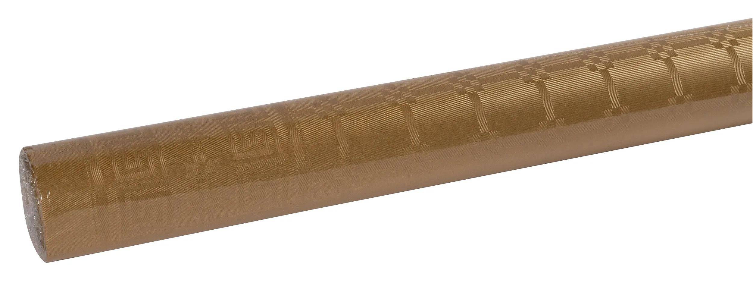 Eine Rolle braunes Packpapier mit einem feinen karierten Muster, das zum Verpacken von Geschenken oder für Bastelarbeiten verwendet wird.