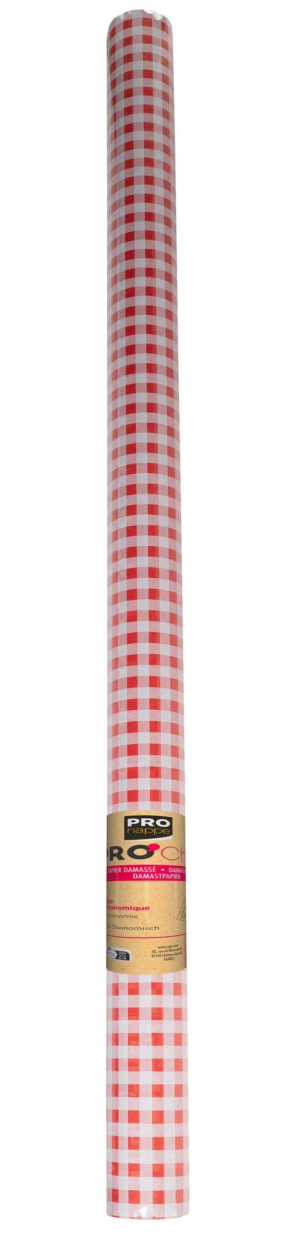 Ein roter Tisch, bedeckt mit einer rosa Tischdecke, zeigt eine Eckenansicht.