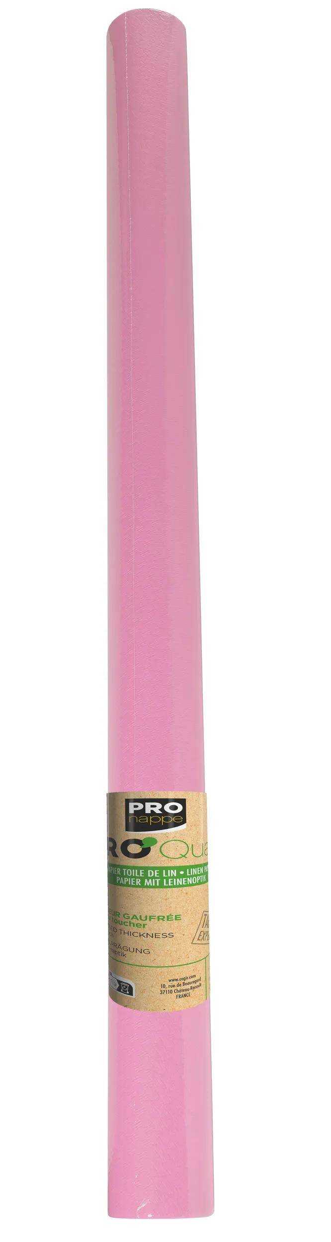 Eine Rolle rosafarbenes Geschenkpapier.